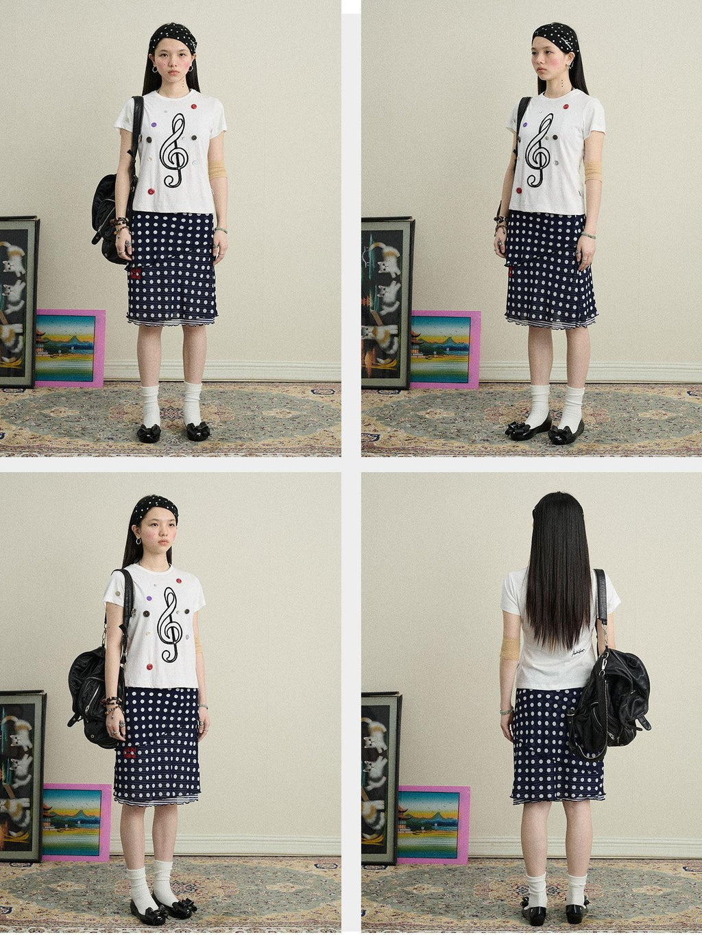 Achihara Music Note Button Embroidered Print Women'S Cotton Blend Short Sleeve T-Shirts