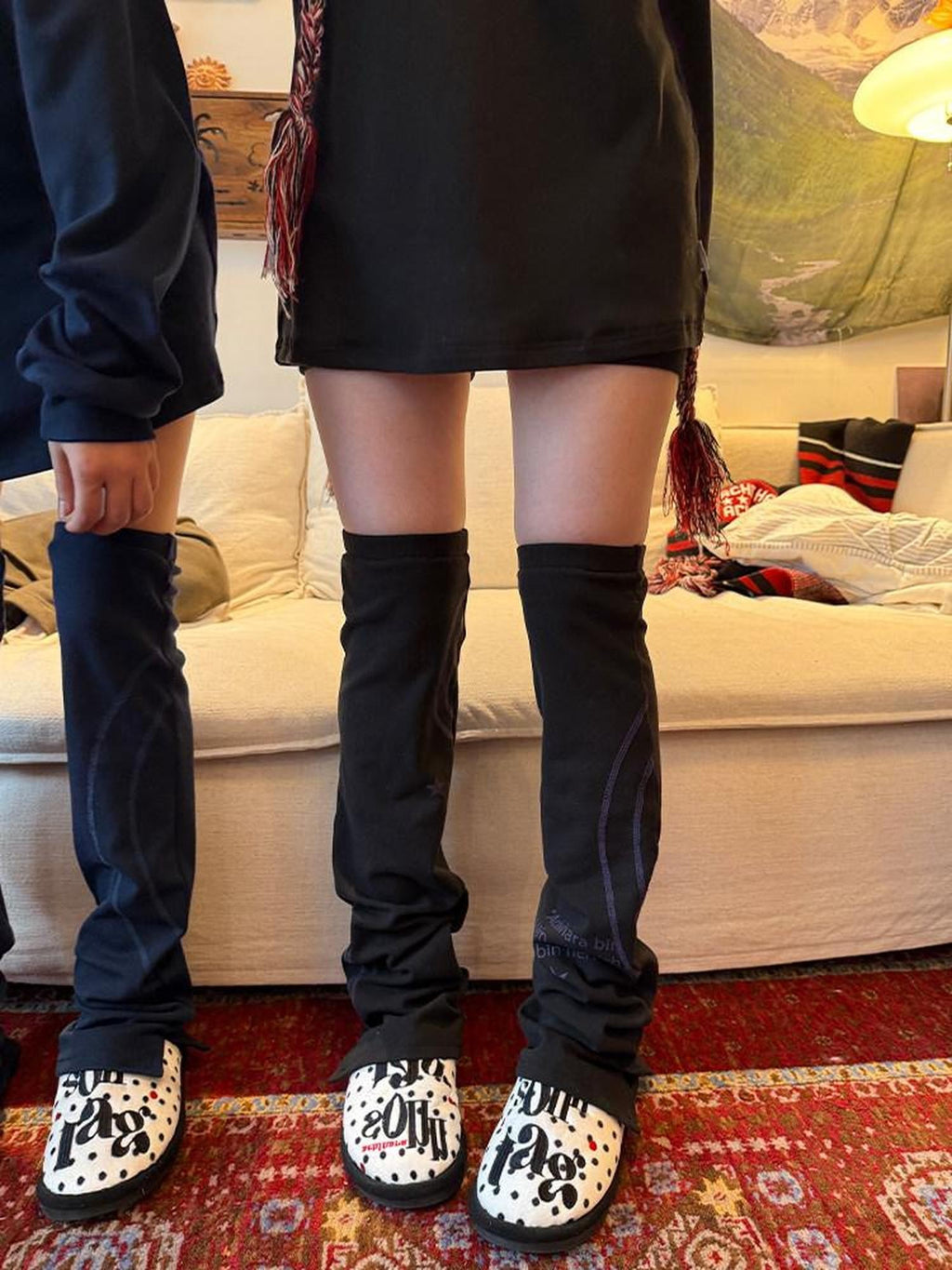 Achihara Navy Black Gray Solid Color Edgy Long Leg Women'S Pile Socks
