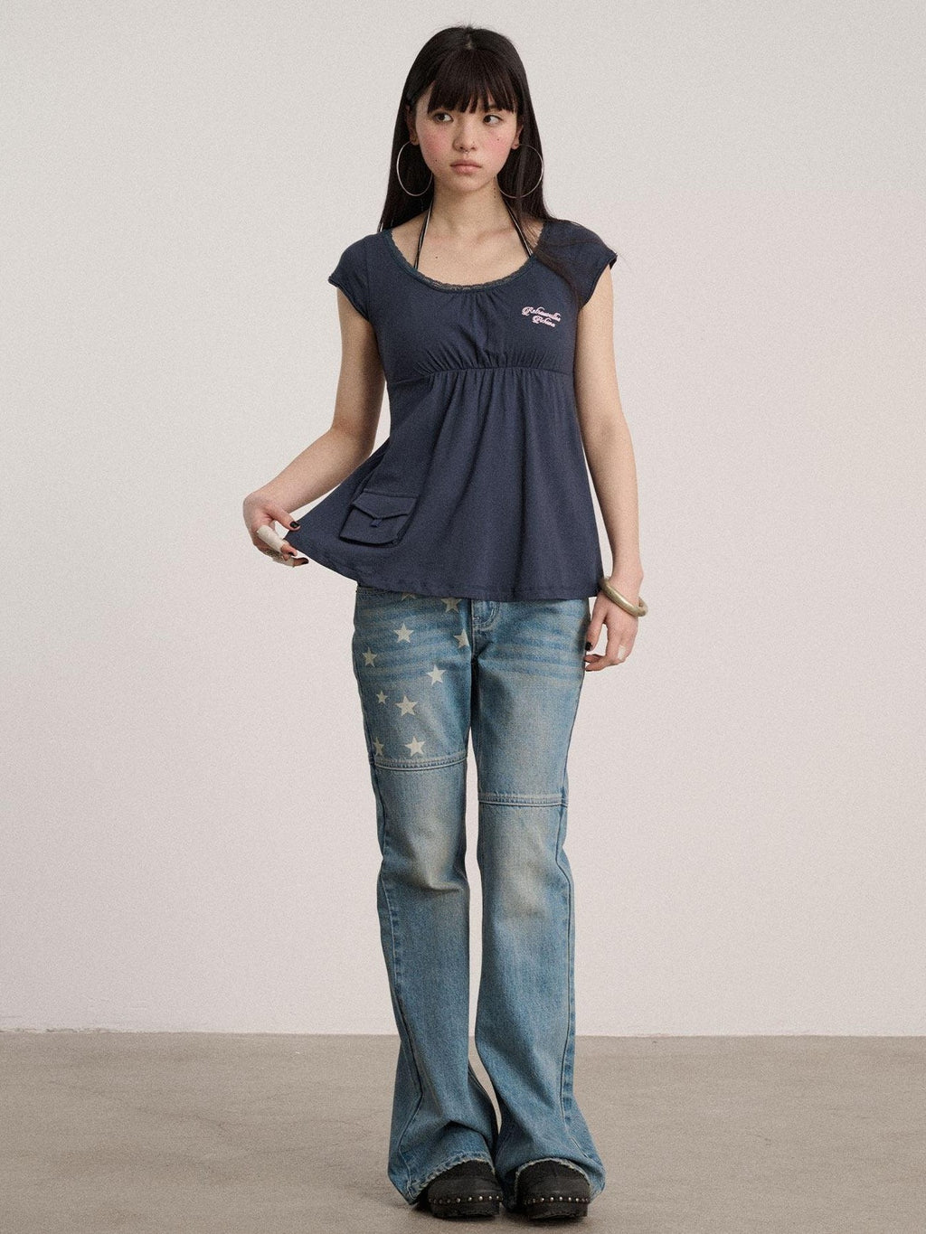 Achihara Navy Crew Neck Straight Fit Women'S 100 Percent Cotton Short Sleeve T-Shirts