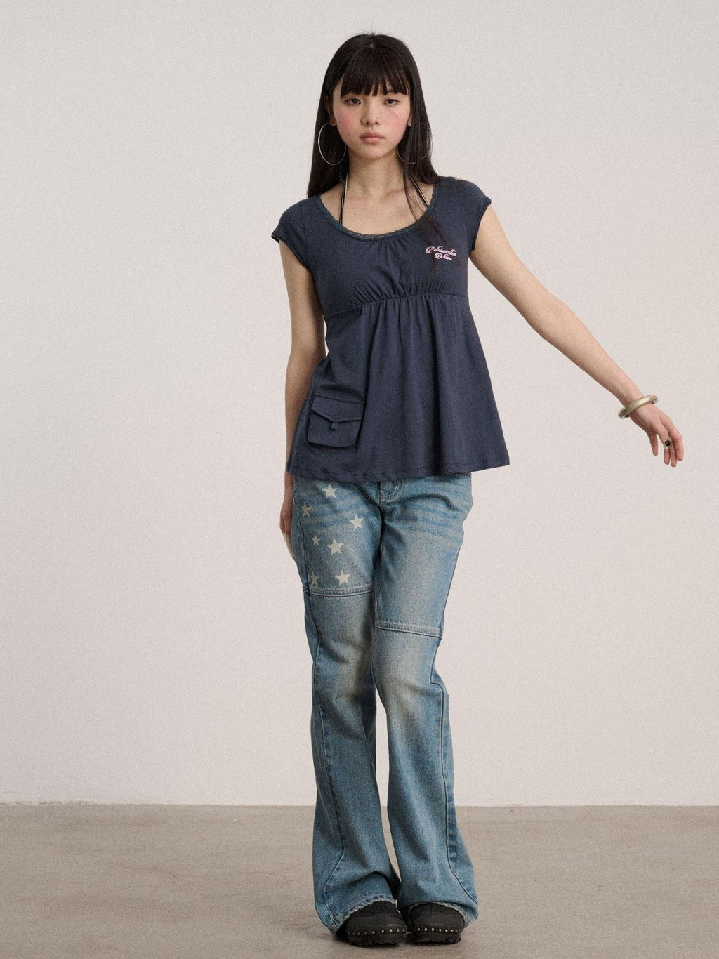 Achihara Navy Crew Neck Straight Fit Women'S 100 Percent Cotton Short Sleeve T-Shirts
