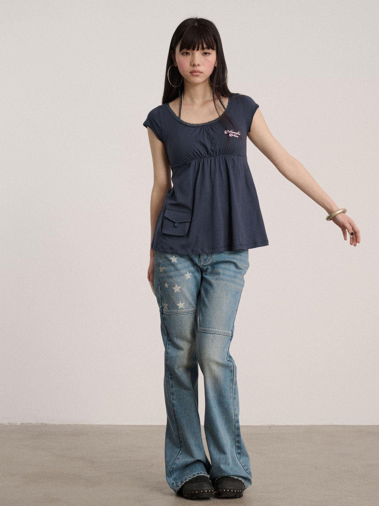 Achihara Navy Crew Neck Straight Fit Women'S 100 Percent Cotton Short Sleeve T-Shirts