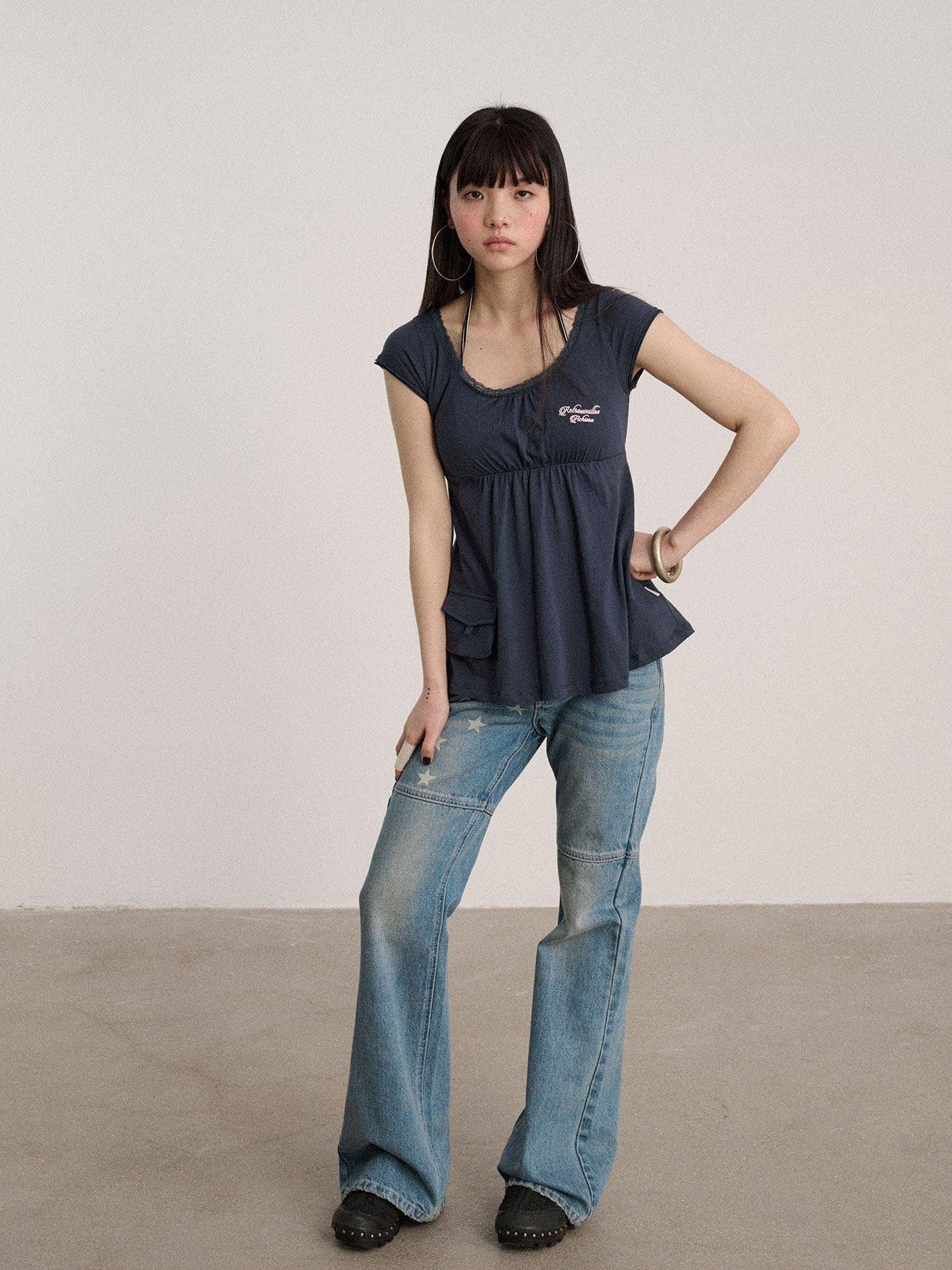 Achihara Navy Crew Neck Straight Fit Women'S 100 Percent Cotton Short Sleeve T-Shirts