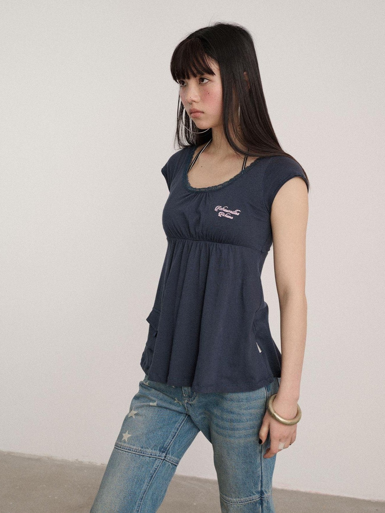 Achihara Navy Crew Neck Straight Fit Women'S 100 Percent Cotton Short Sleeve T-Shirts