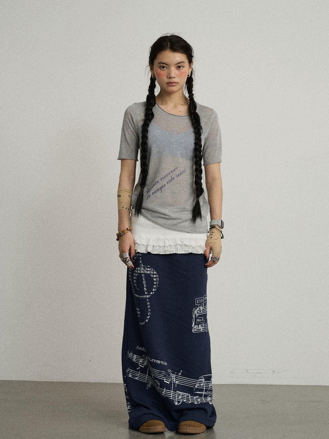 Achihara Navy Mid Waist Straight Relaxed Fit Women'S Cotton Blend Maxi Skirts
