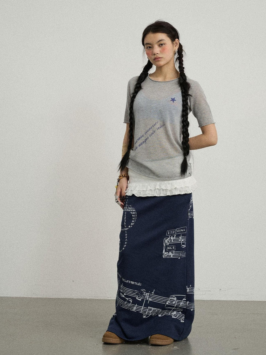 Achihara Navy Mid Waist Straight Relaxed Fit Women'S Cotton Blend Maxi Skirts