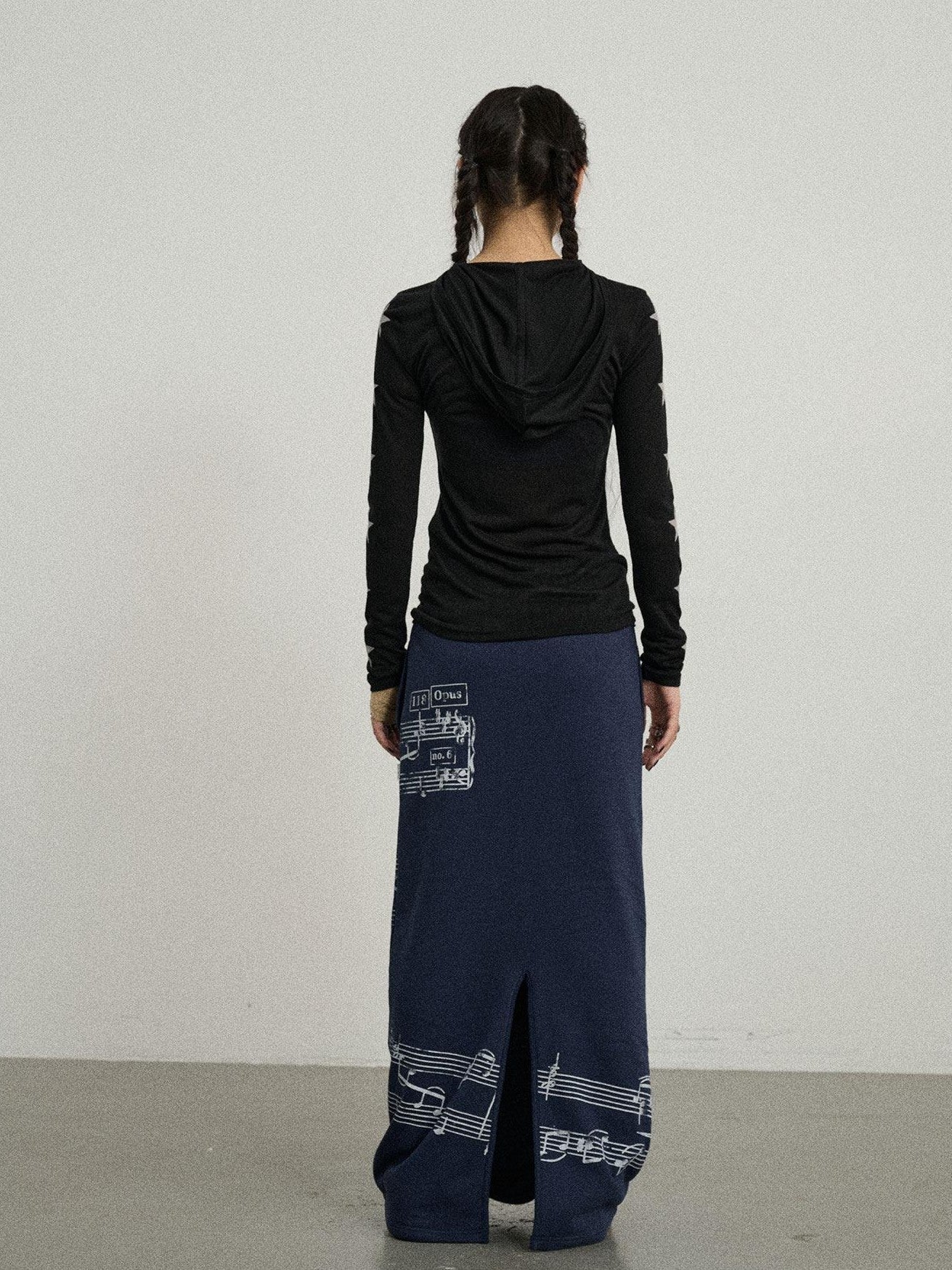 Achihara Navy Mid Waist Straight Relaxed Fit Women'S Cotton Blend Maxi Skirts