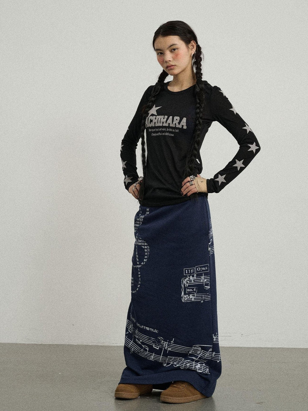 Achihara Navy Mid Waist Straight Relaxed Fit Women'S Cotton Blend Maxi Skirts