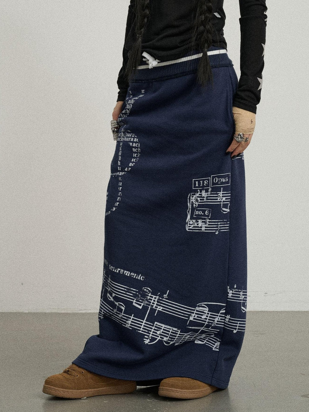 Achihara Navy Mid Waist Straight Relaxed Fit Women'S Cotton Blend Maxi Skirts