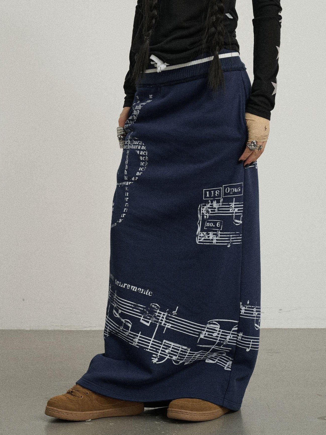 Achihara Navy Mid Waist Straight Relaxed Fit Women'S Cotton Blend Maxi Skirts