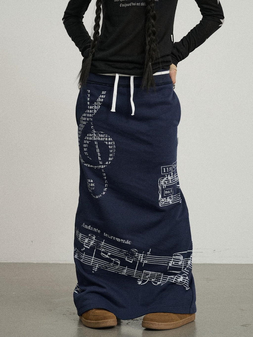 Achihara Navy Mid Waist Straight Relaxed Fit Women'S Cotton Blend Maxi Skirts