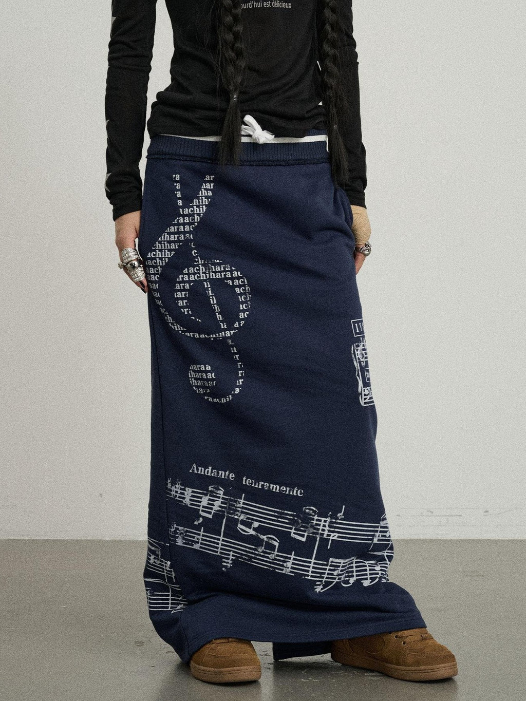 Achihara Navy Mid Waist Straight Relaxed Fit Women'S Cotton Blend Maxi Skirts