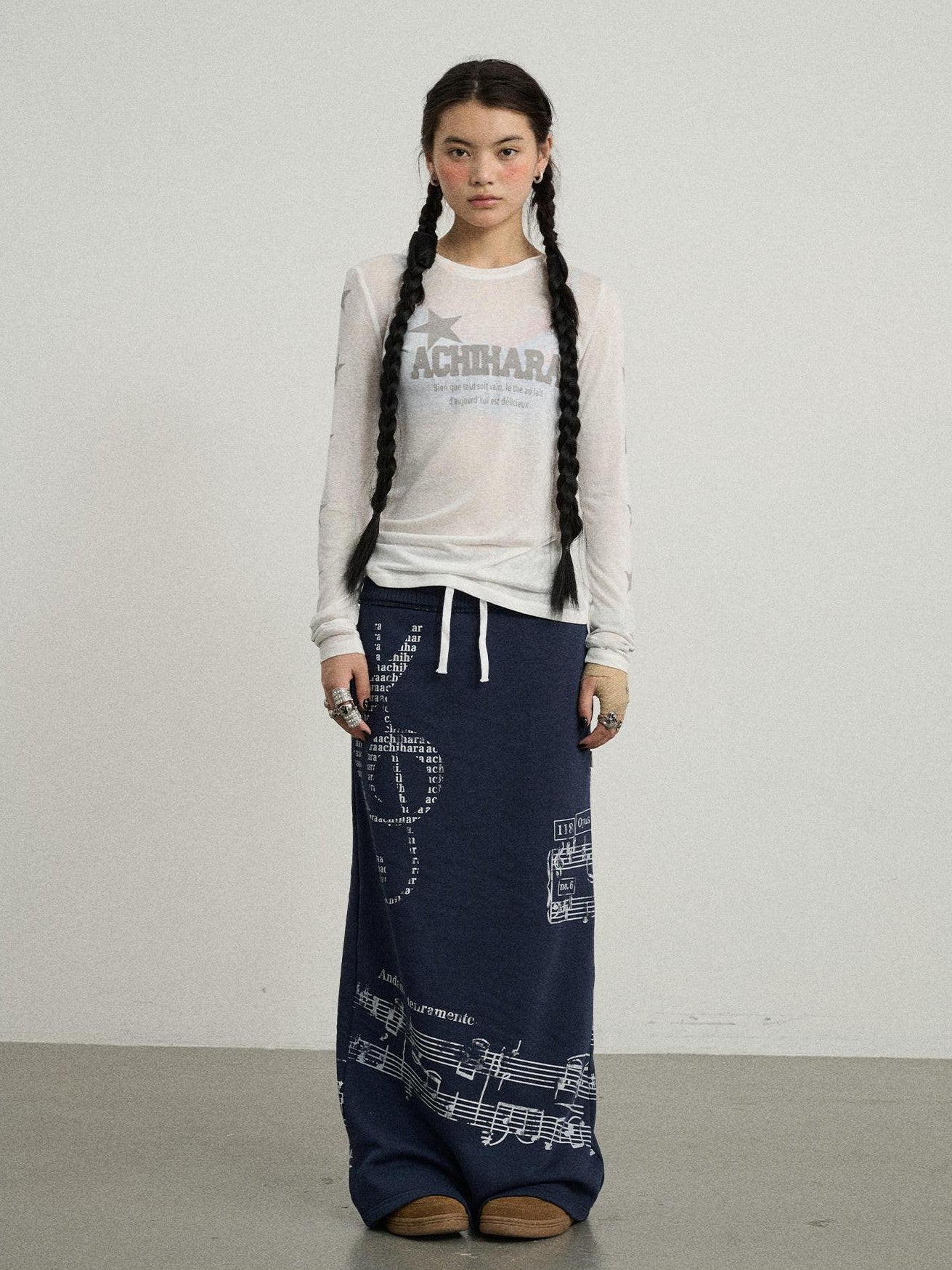 Achihara Navy Mid Waist Straight Relaxed Fit Women'S Cotton Blend Maxi Skirts