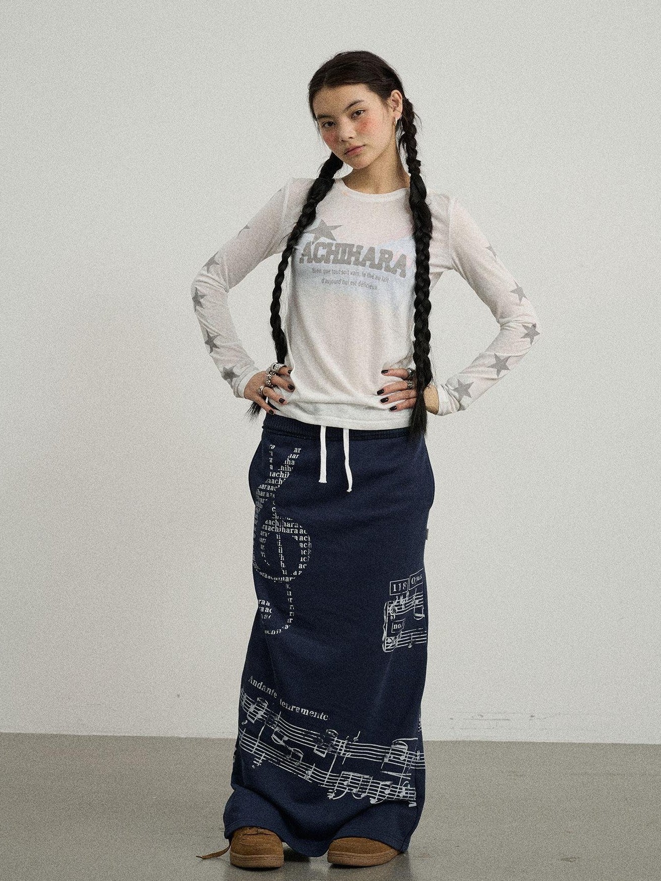 Achihara Navy Mid Waist Straight Relaxed Fit Women'S Cotton Blend Maxi Skirts