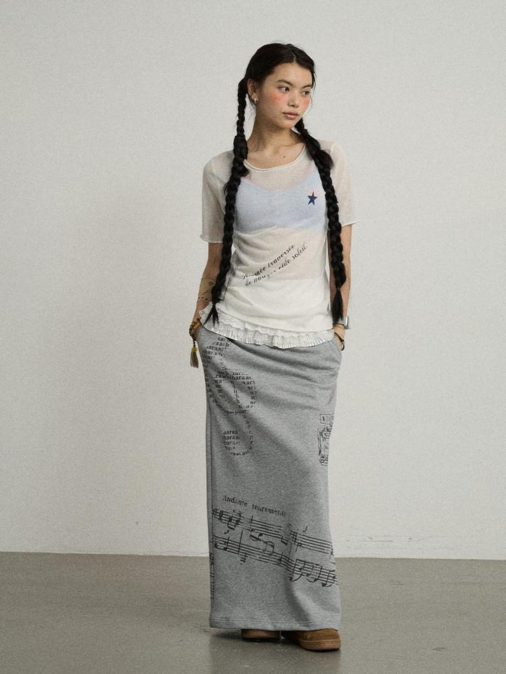 Achihara Navy Mid Waist Straight Relaxed Fit Women'S Cotton Blend Maxi Skirts
