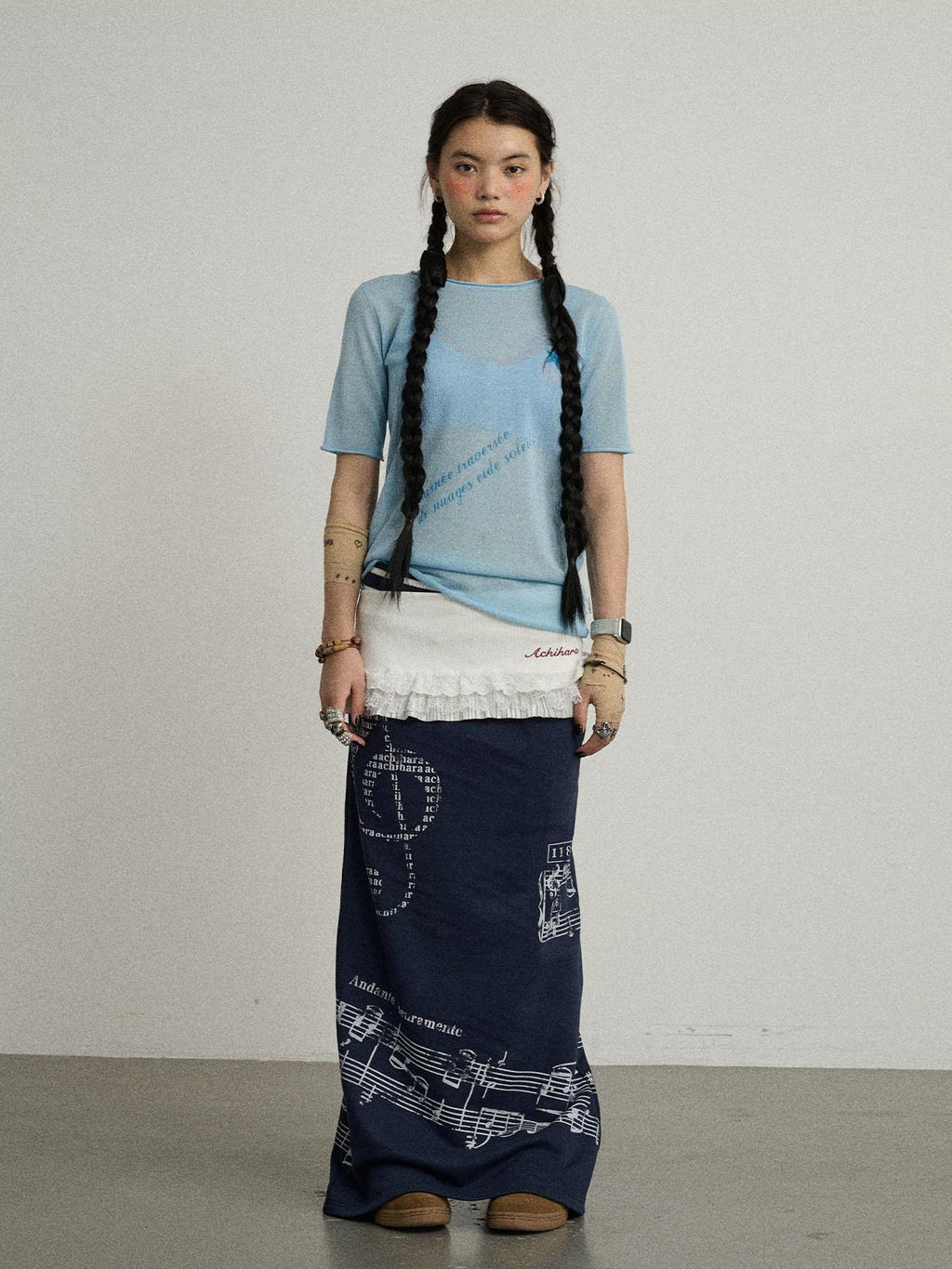 Achihara Navy Mid Waist Straight Relaxed Fit Women'S Cotton Blend Maxi Skirts
