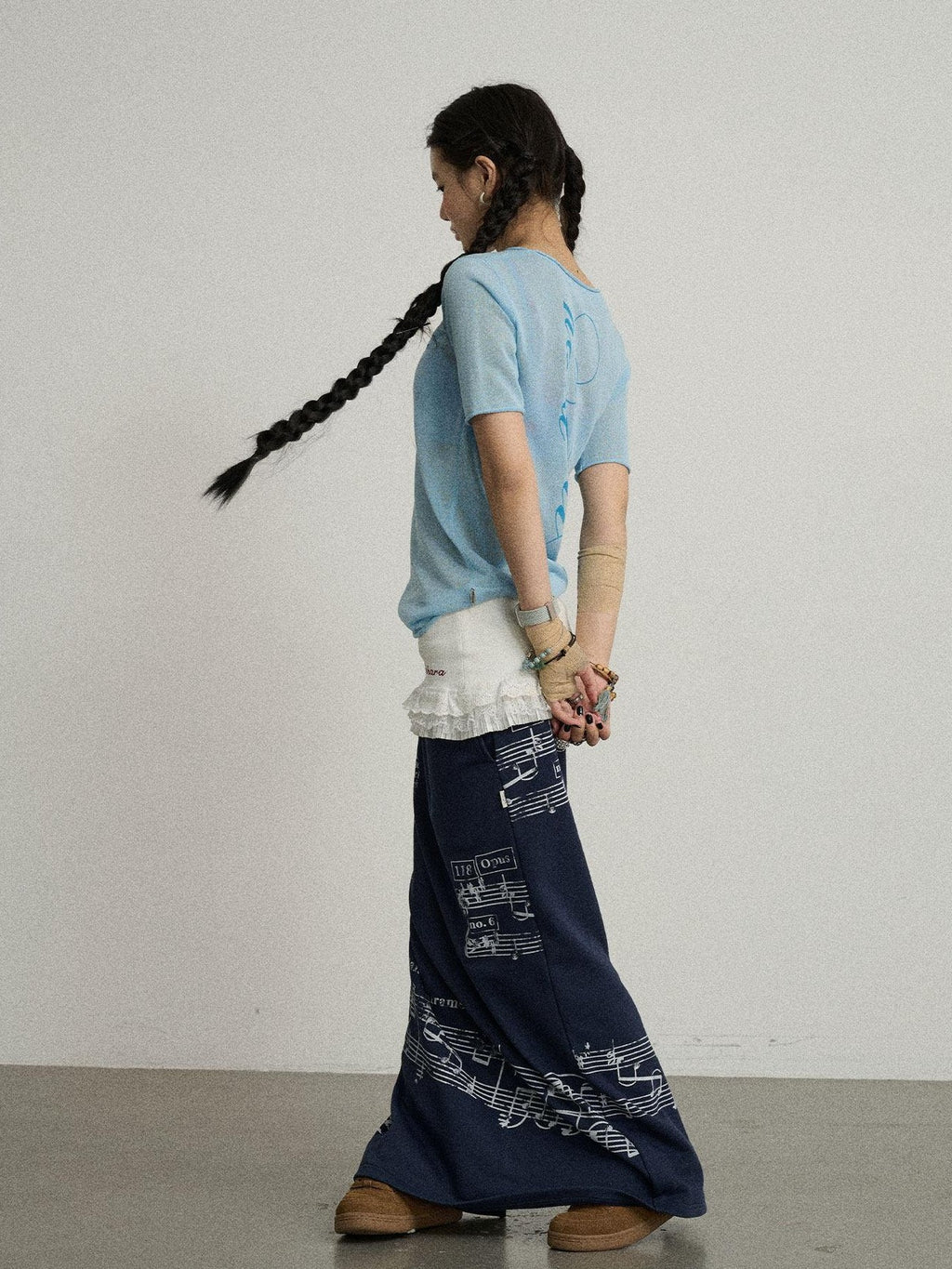 Achihara Navy Mid Waist Straight Relaxed Fit Women'S Cotton Blend Maxi Skirts