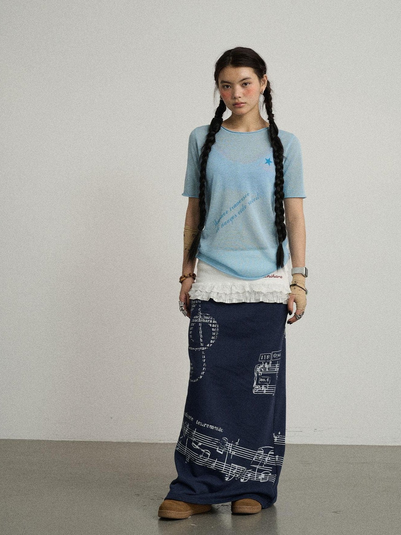 Achihara Navy Mid Waist Straight Relaxed Fit Women'S Cotton Blend Maxi Skirts