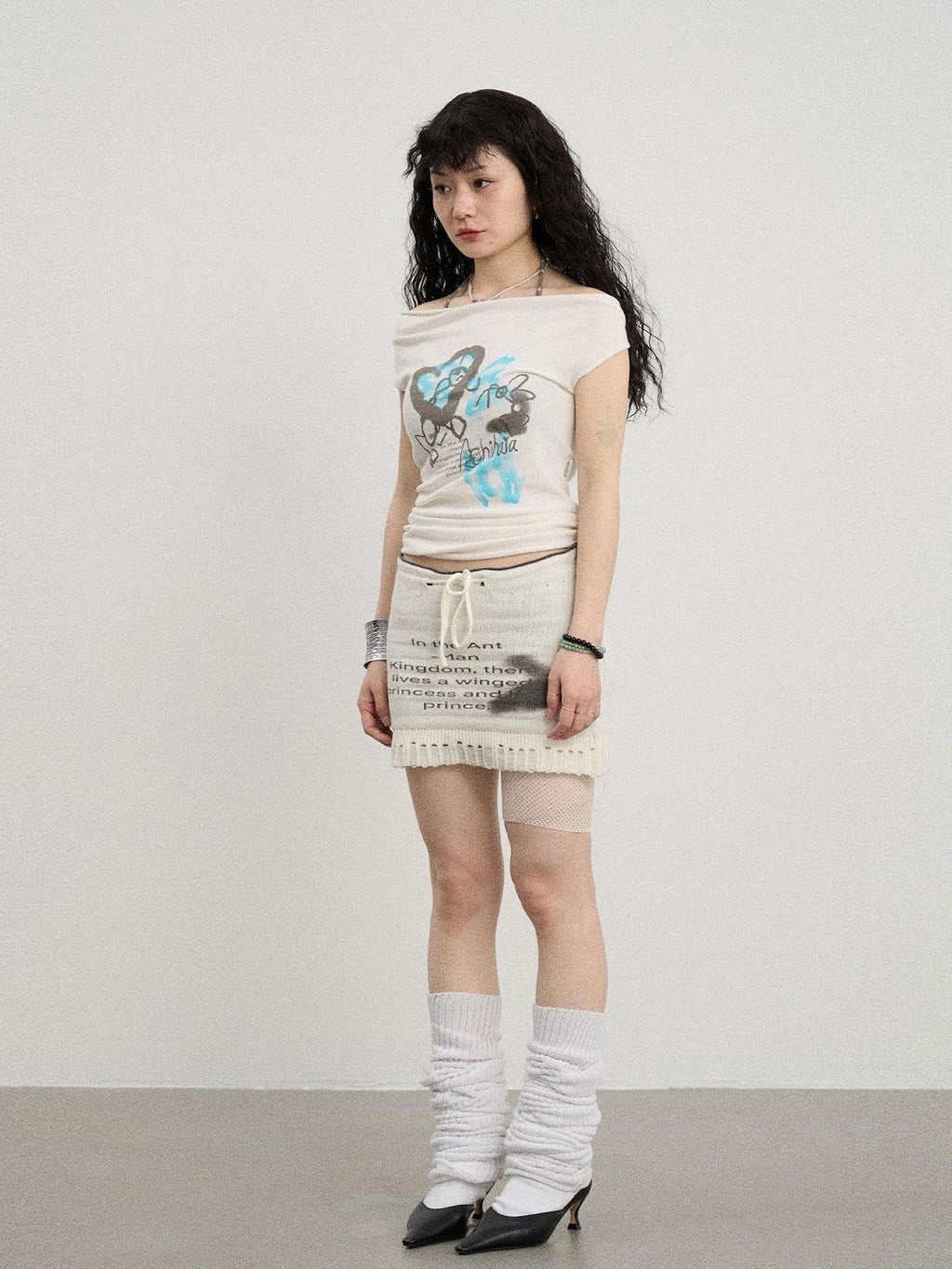 Achihara Numeric Print A Line Knit Women'S Nylon Acrylic Polyester Mini Skirts