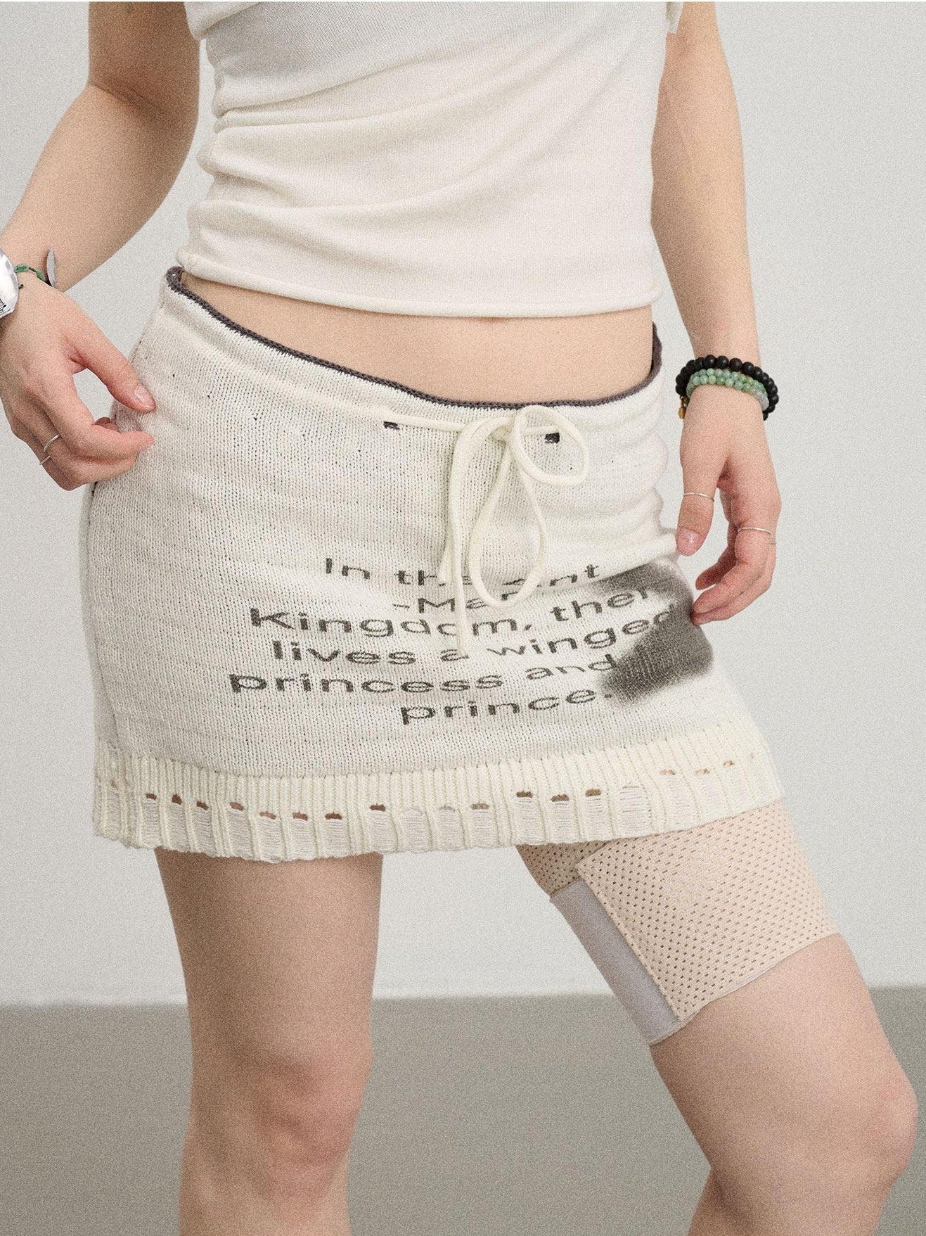 Achihara Numeric Print A Line Knit Women'S Nylon Acrylic Polyester Mini Skirts