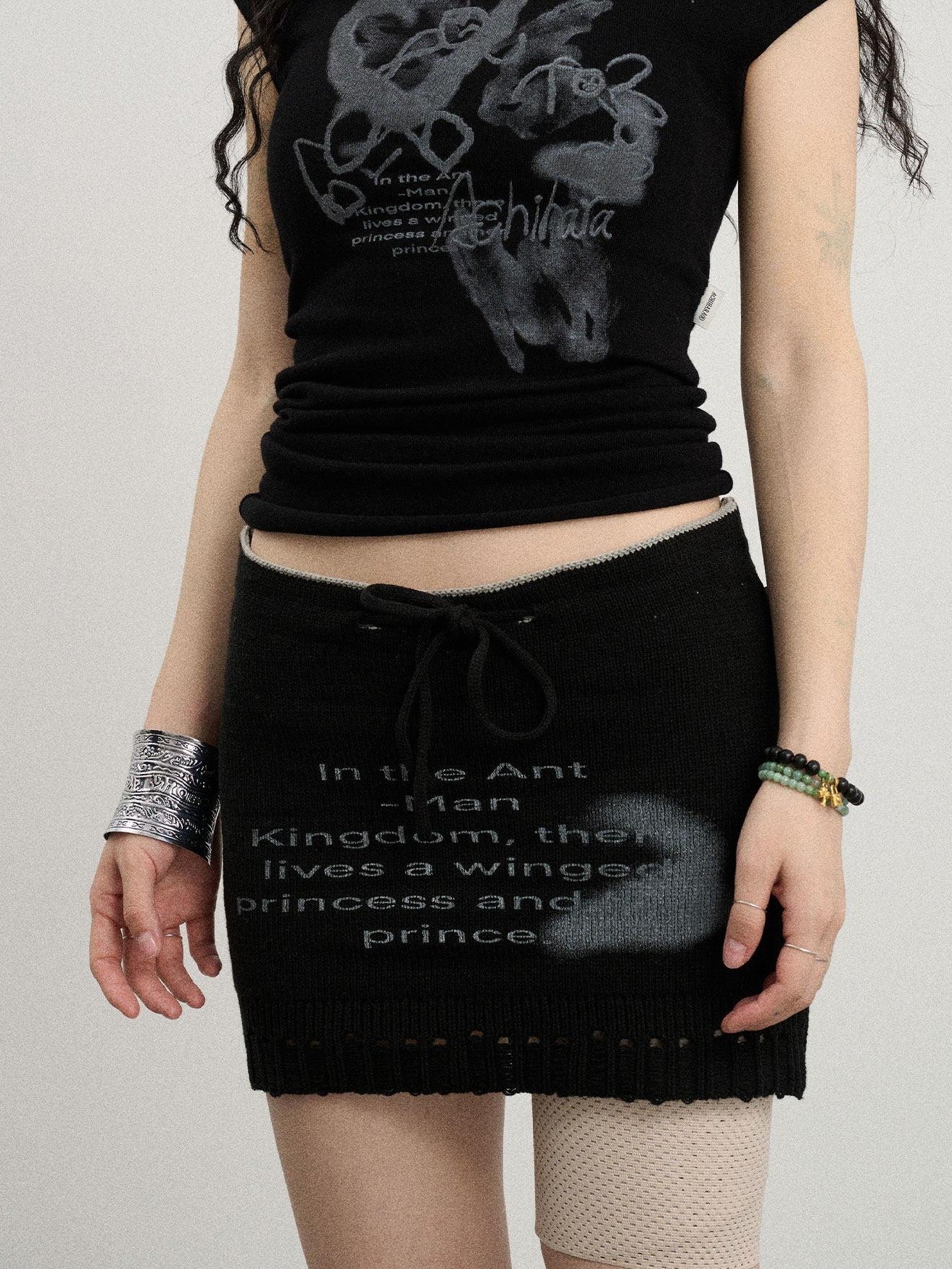 Achihara Numeric Print A Line Knit Women'S Nylon Acrylic Polyester Mini Skirts