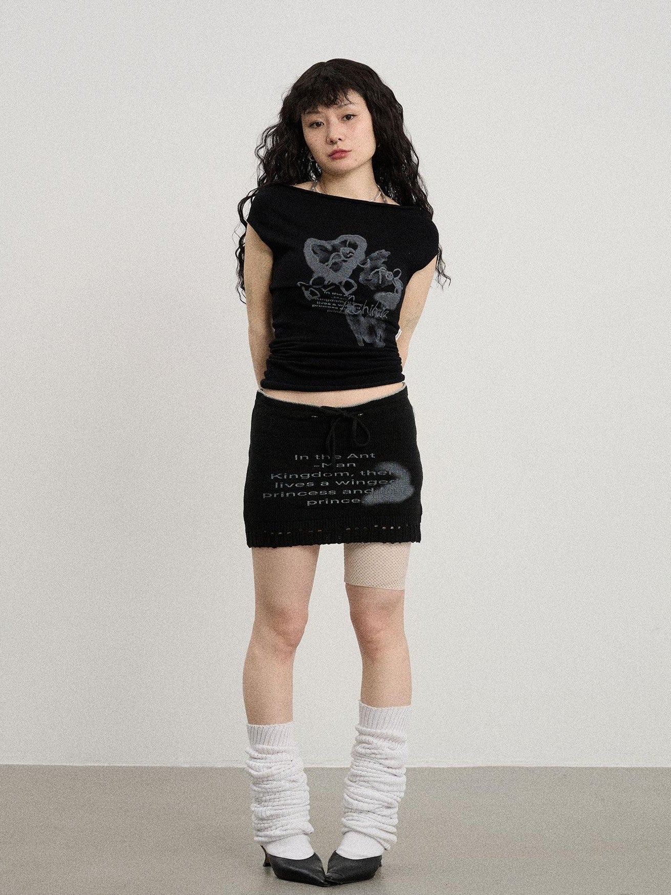 Achihara Numeric Print A Line Knit Women'S Nylon Acrylic Polyester Mini Skirts
