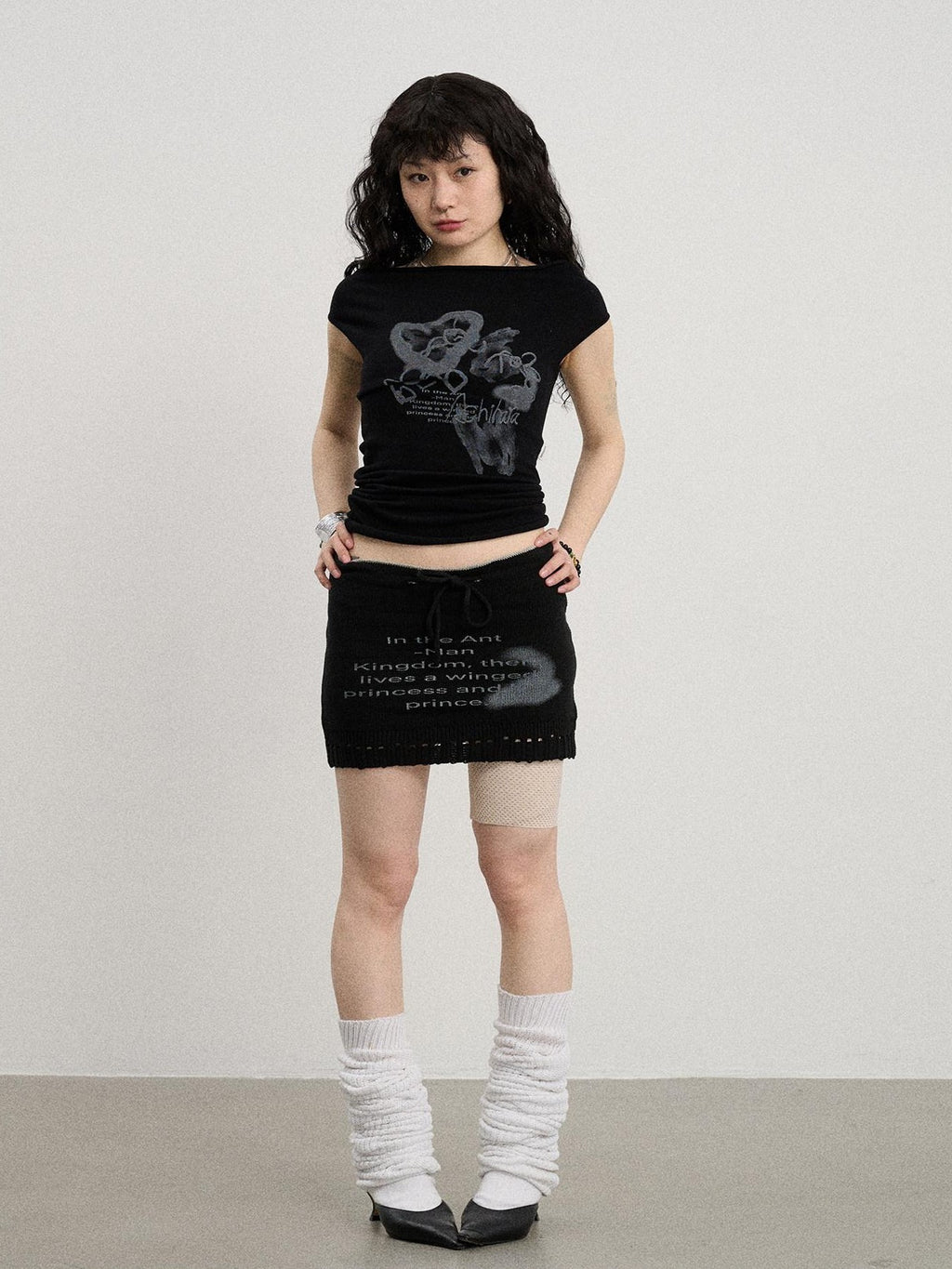 Achihara Numeric Print A Line Knit Women'S Nylon Acrylic Polyester Mini Skirts
