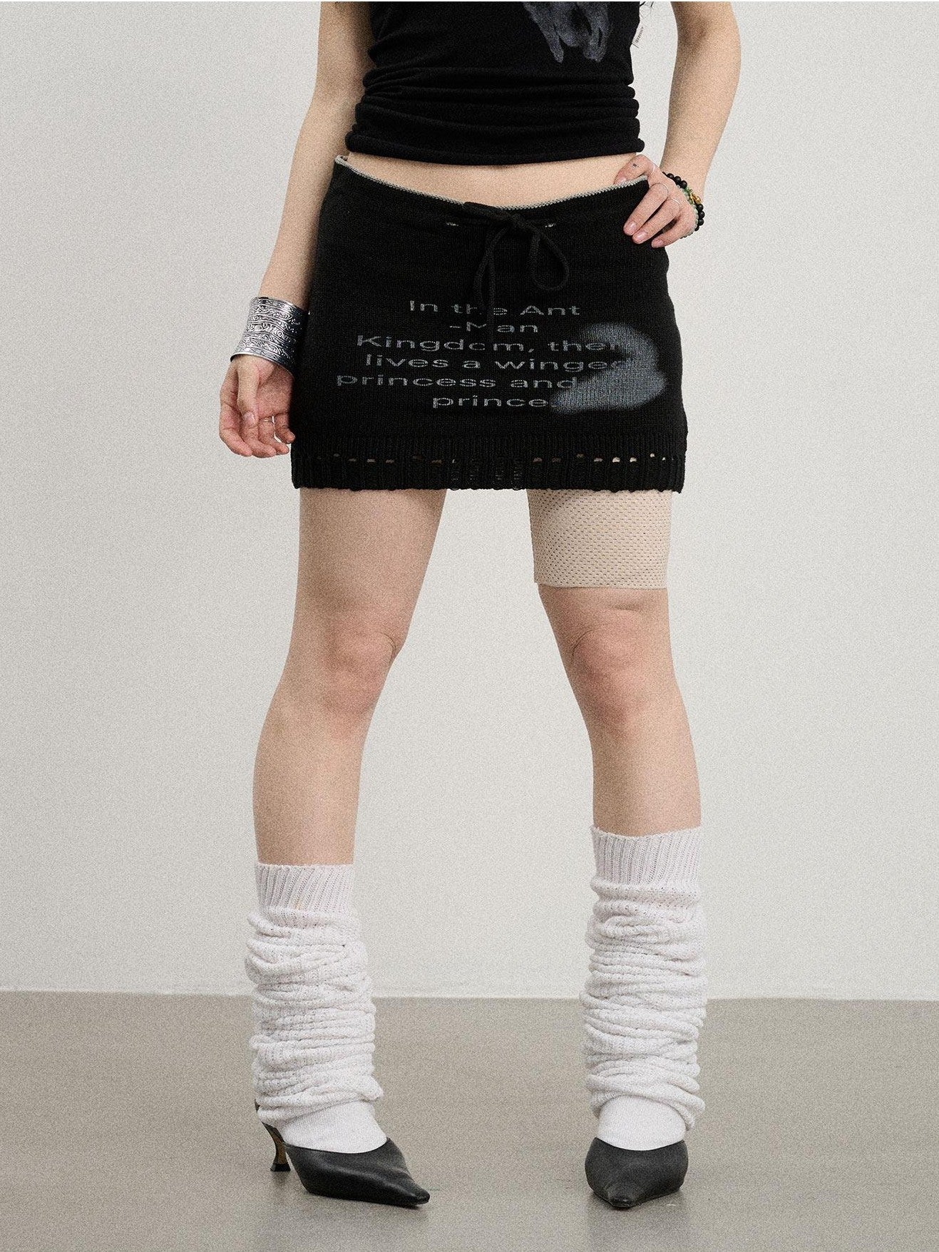 Achihara Numeric Print A Line Knit Women'S Nylon Acrylic Polyester Mini Skirts