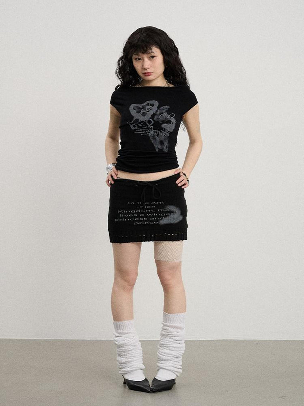 Achihara Numeric Print A Line Knit Women'S Nylon Acrylic Polyester Mini Skirts