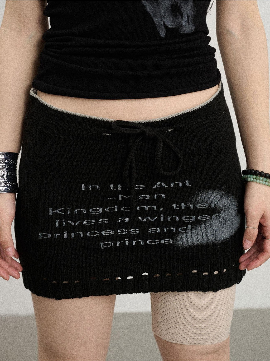 Achihara Numeric Print A Line Knit Women'S Nylon Acrylic Polyester Mini Skirts