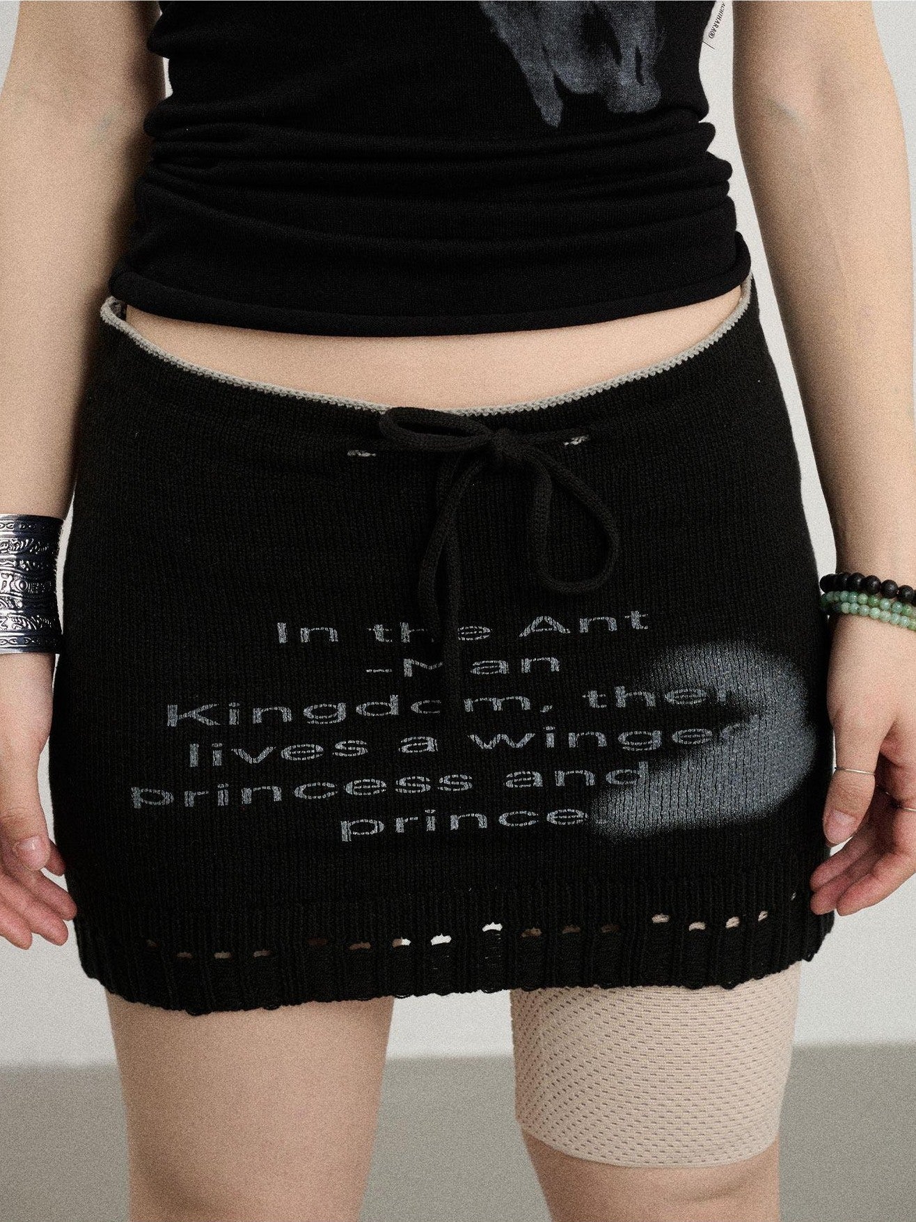 Achihara Numeric Print A Line Knit Women'S Nylon Acrylic Polyester Mini Skirts