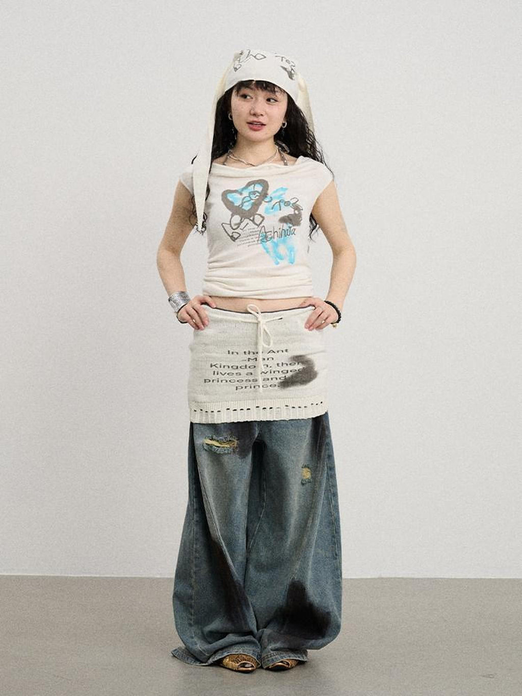Achihara Numeric Print A Line Knit Women'S Nylon Acrylic Polyester Mini Skirts