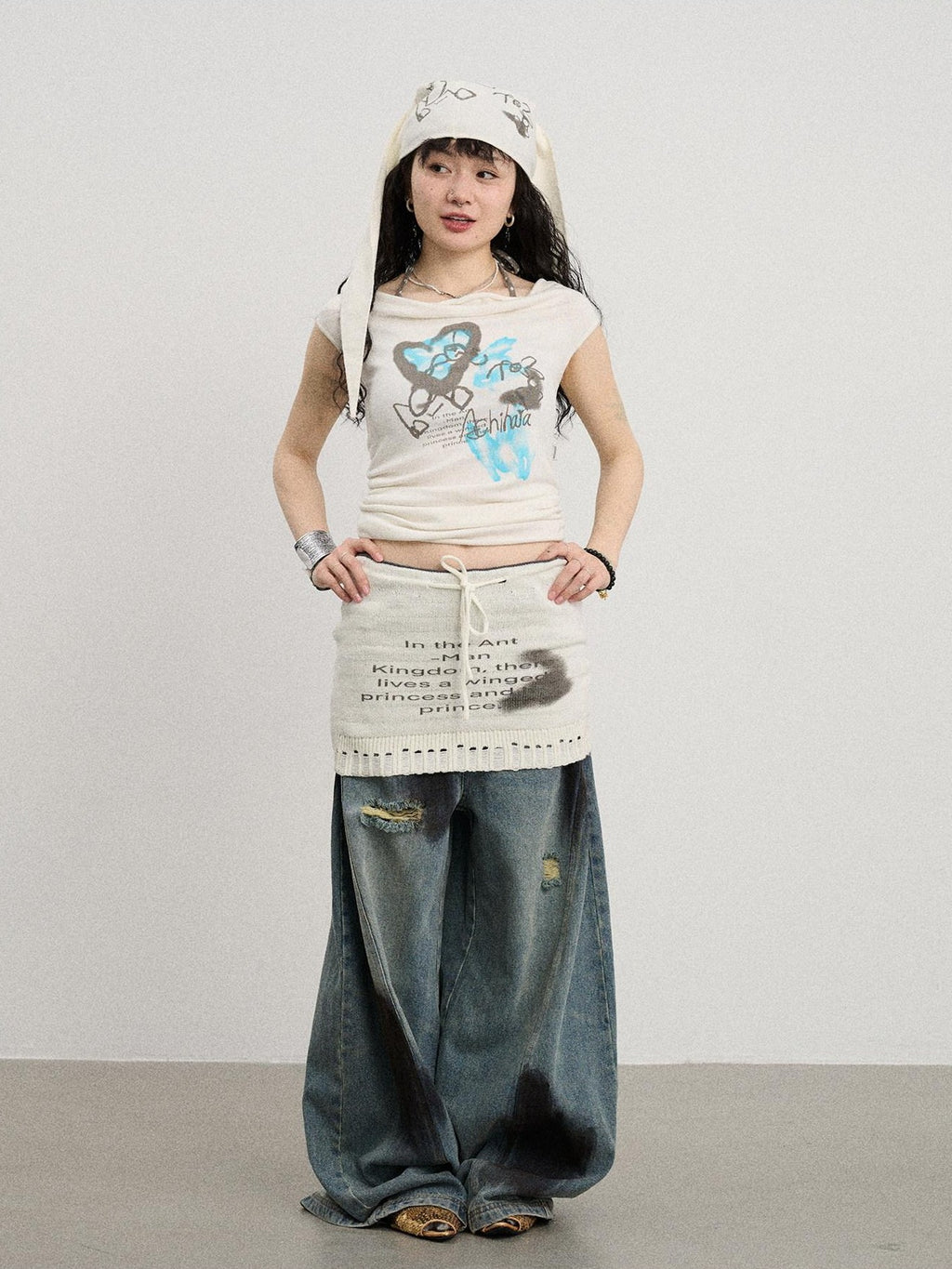 Achihara Numeric Print A Line Knit Women'S Nylon Acrylic Polyester Mini Skirts