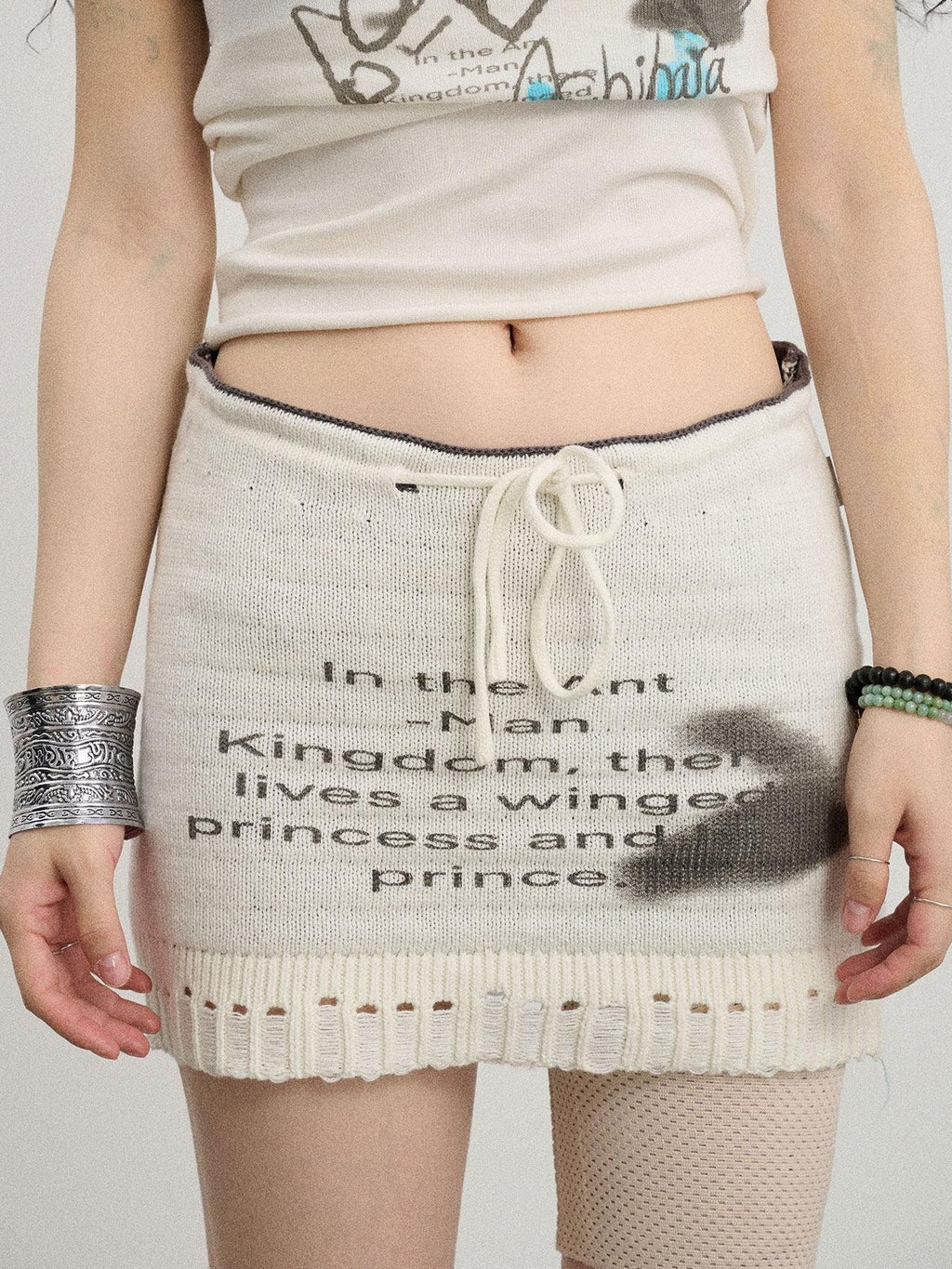 Achihara Numeric Print A Line Knit Women'S Nylon Acrylic Polyester Mini Skirts