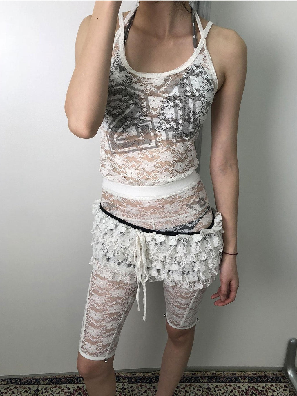 Achihara Numeric Print Cropped Commuter Women'S Nylon Blend Lace Camisoles