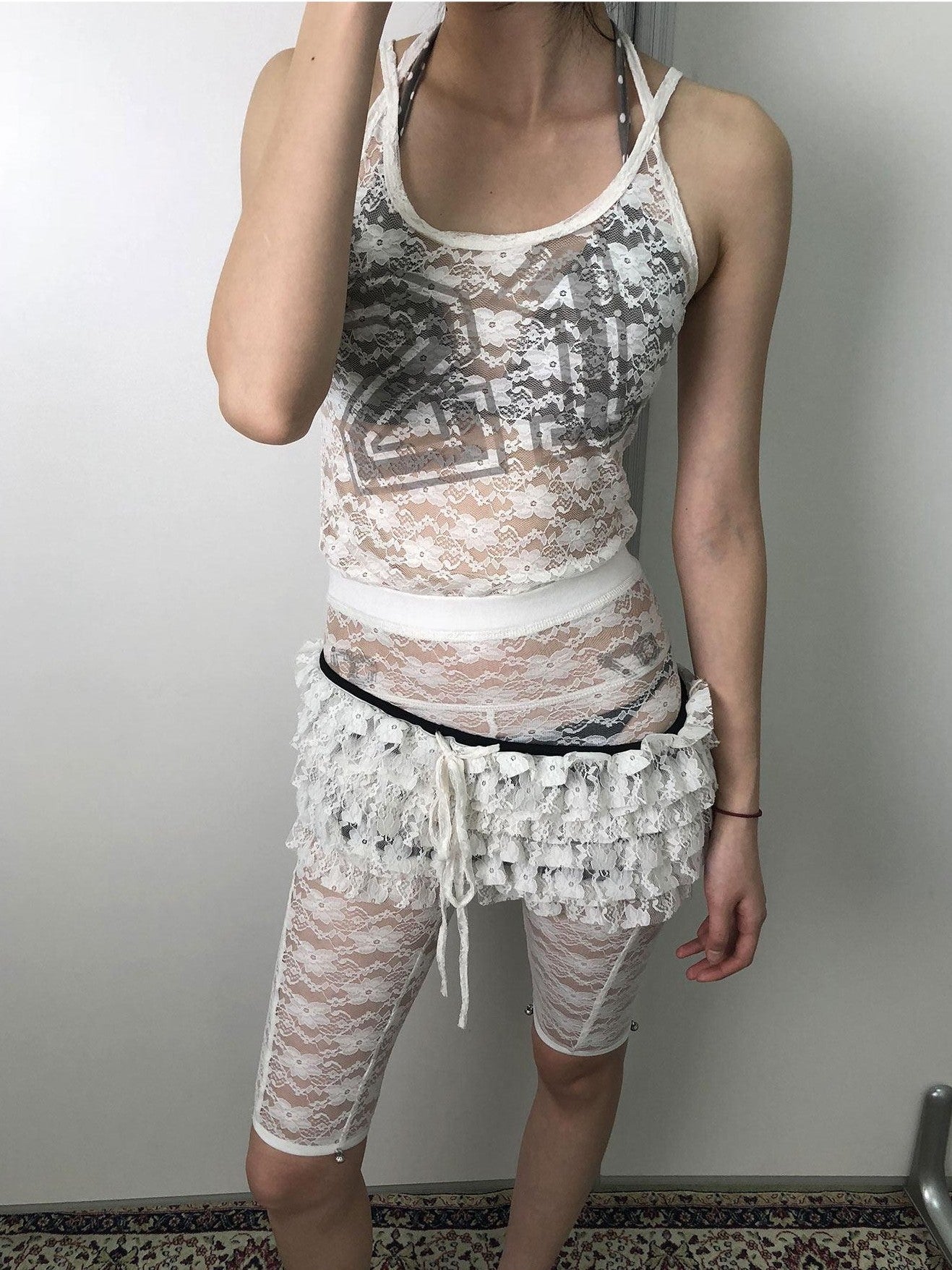 Achihara Numeric Print Cropped Commuter Women'S Nylon Blend Lace Camisoles