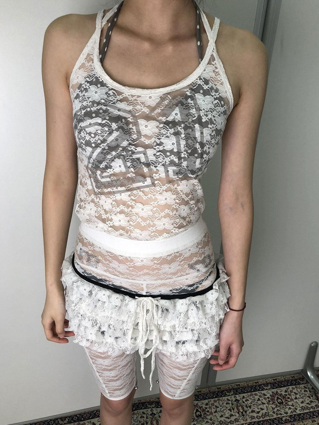 Achihara Numeric Print Cropped Commuter Women'S Nylon Blend Lace Camisoles