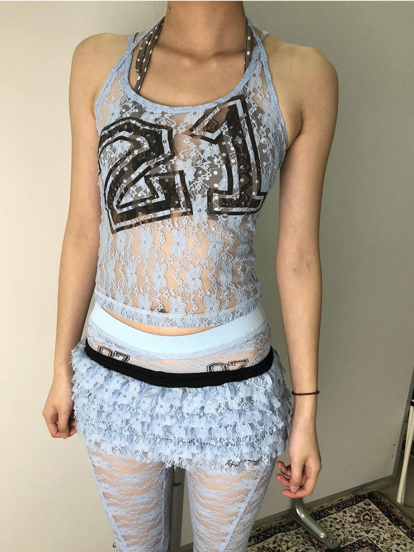 Achihara Numeric Print Cropped Commuter Women'S Nylon Blend Lace Camisoles