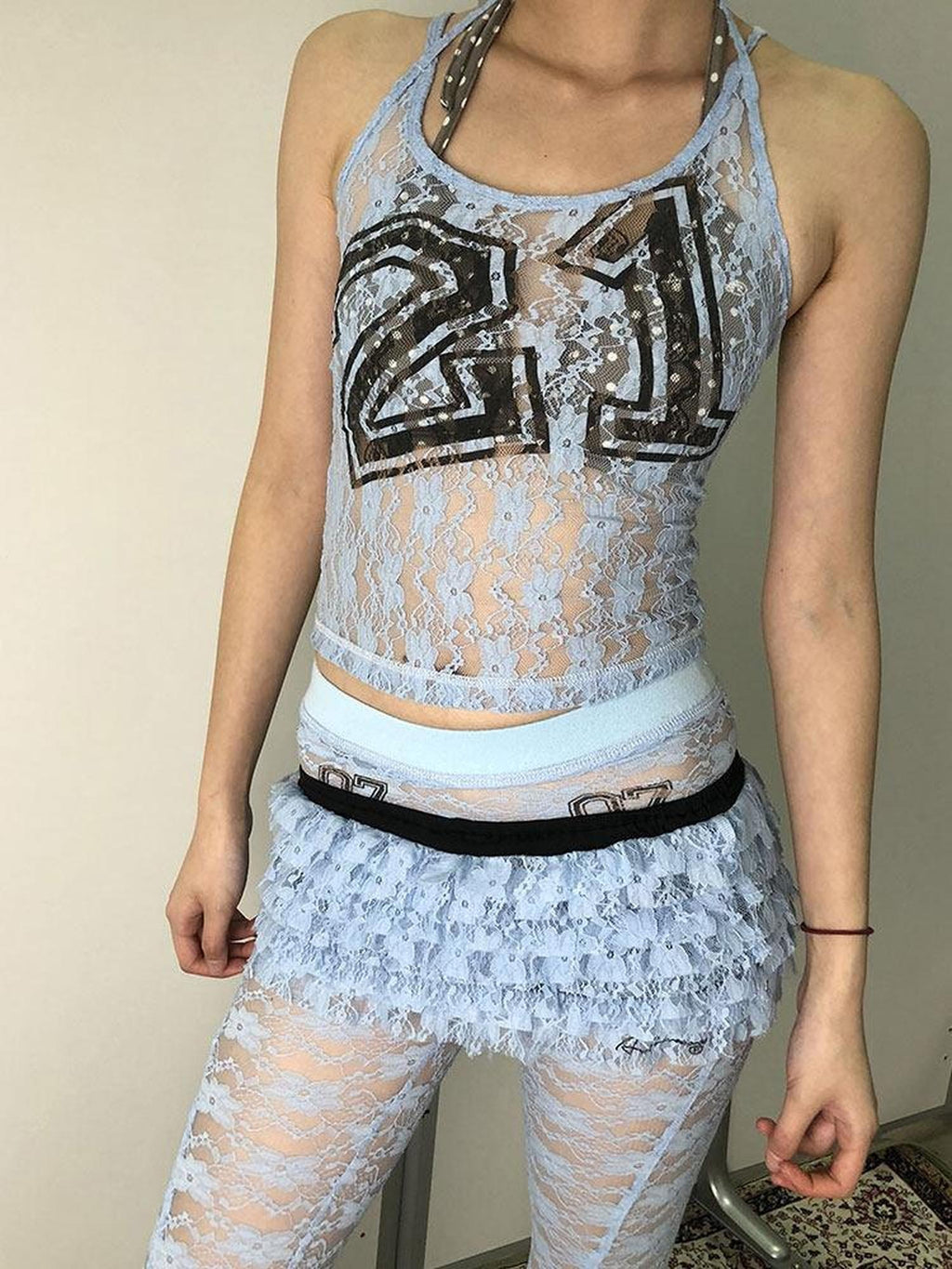 Achihara Numeric Print Cropped Commuter Women'S Nylon Blend Lace Camisoles