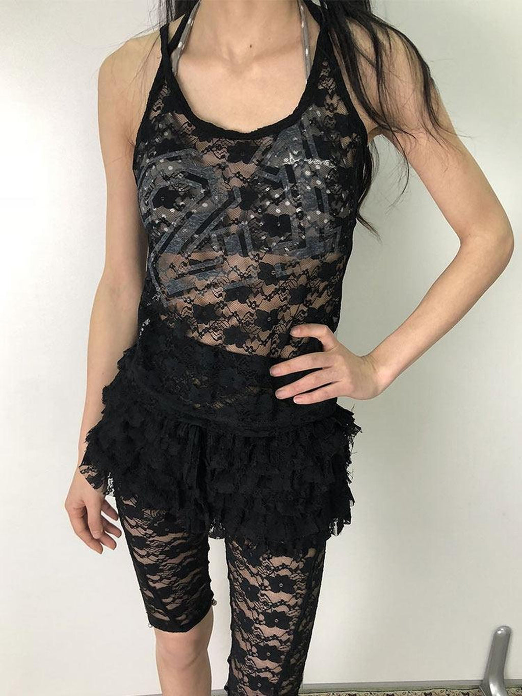Achihara Numeric Print Cropped Commuter Women'S Nylon Blend Lace Camisoles