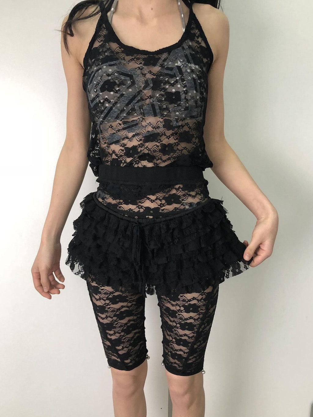 Achihara Numeric Print Cropped Commuter Women'S Nylon Blend Lace Camisoles