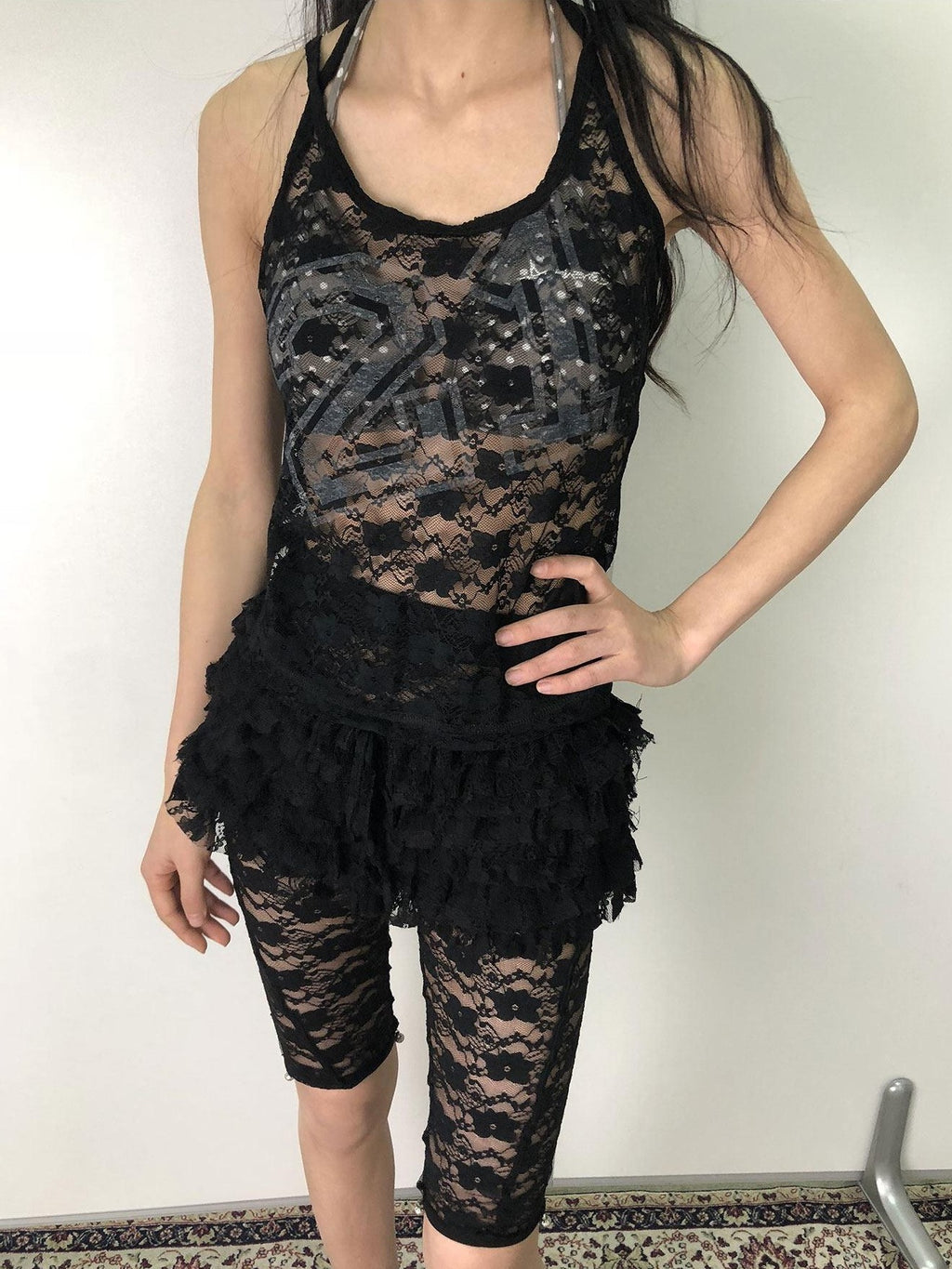 Achihara Numeric Print Cropped Commuter Women'S Nylon Blend Lace Camisoles
