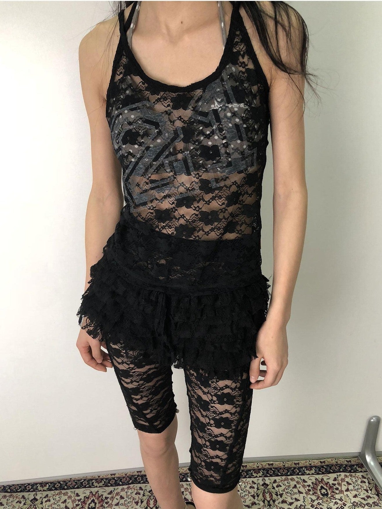 Achihara Numeric Print Cropped Commuter Women'S Nylon Blend Lace Camisoles