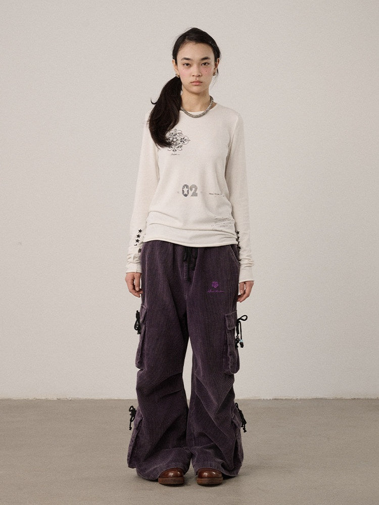 Achihara_Off_White_Pixel_Letter_Print_Women'S_Viscose_Blend_Knit_Long_Sleeve_T-Shirts_MISSTT
