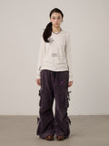 Achihara_Off_White_Pixel_Letter_Print_Women'S_Viscose_Blend_Knit_Long_Sleeve_T-Shirts_MISSTT