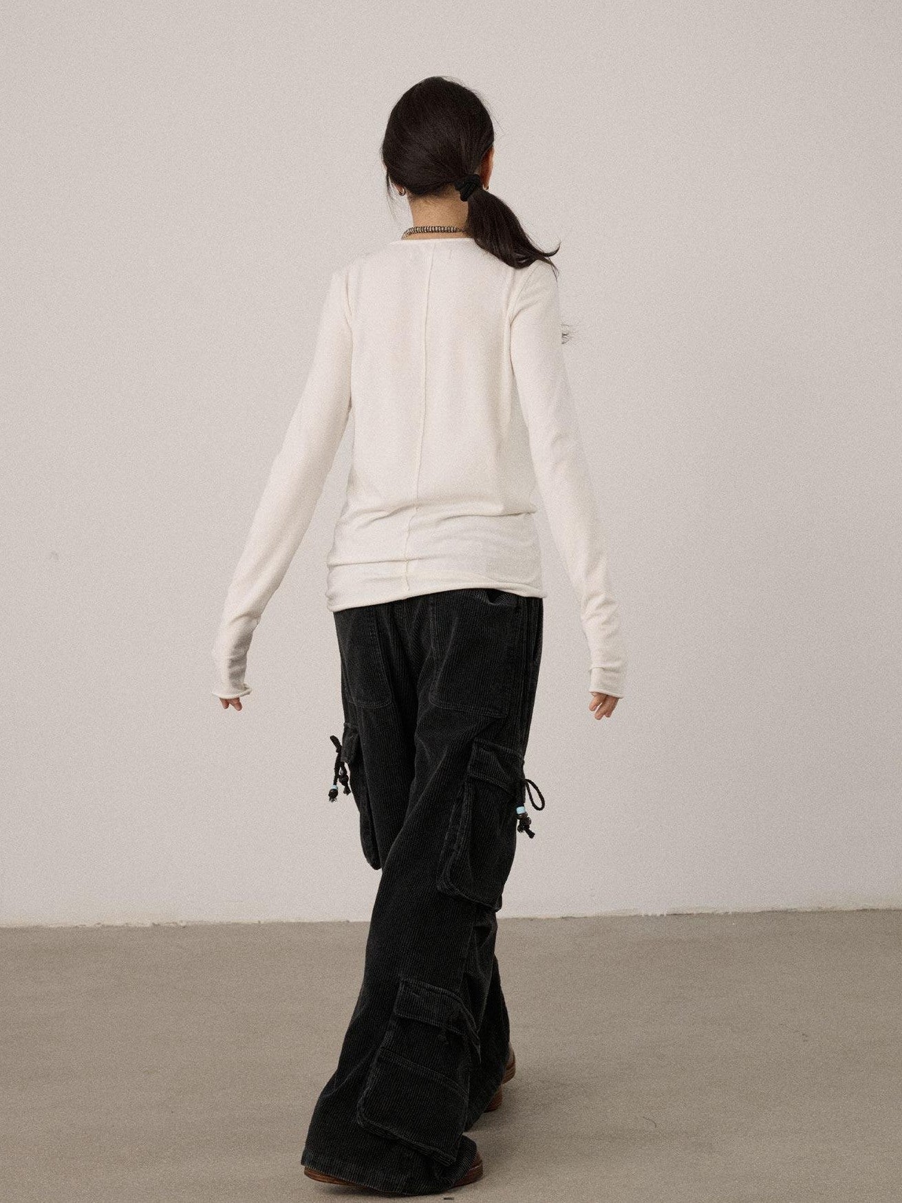 Achihara Off White Pixel Letter Print Women'S Viscose Blend Knit Long Sleeve T-Shirts