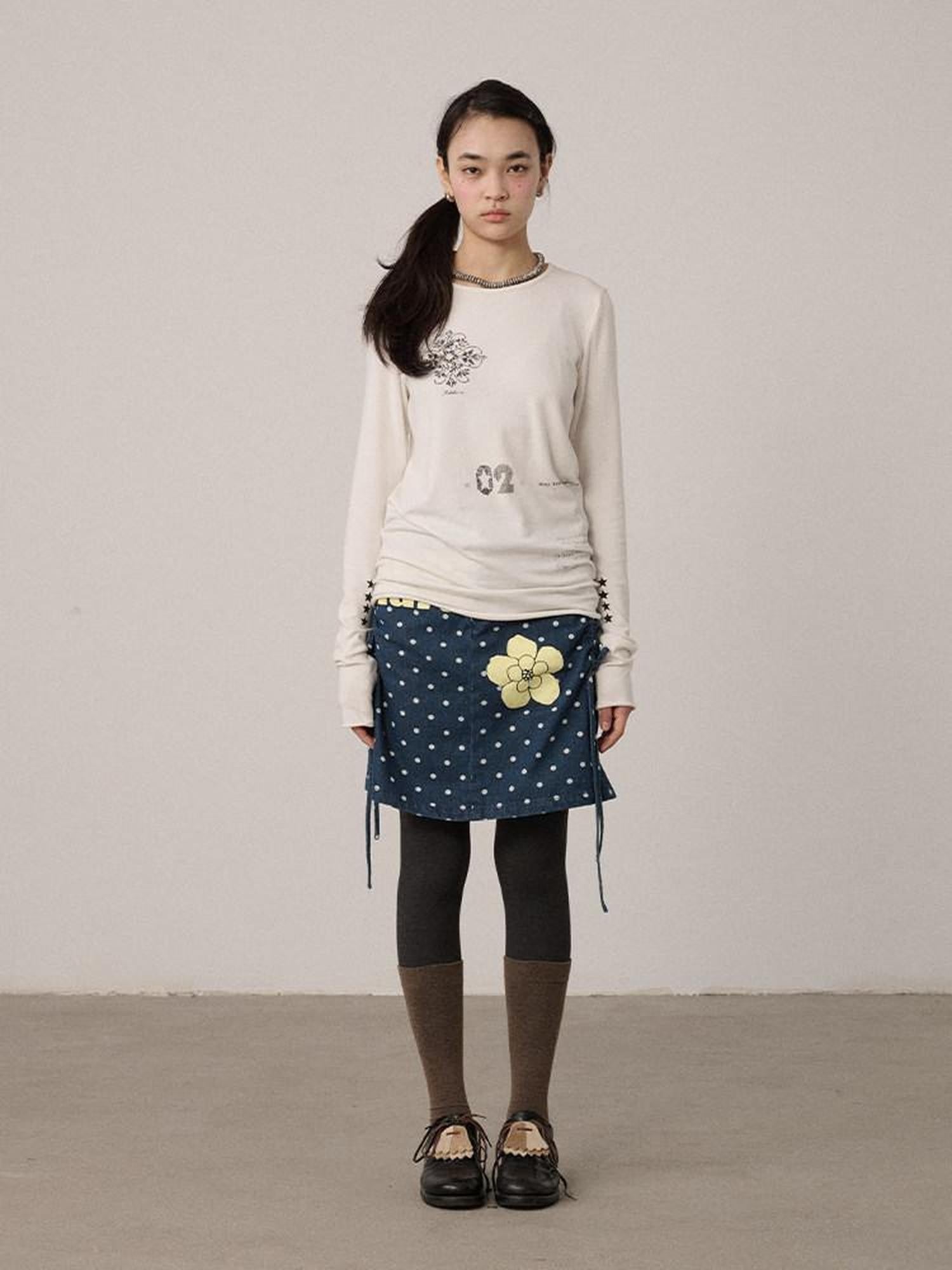 Achihara Off White Pixel Letter Print Women'S Viscose Blend Knit Long Sleeve T-Shirts