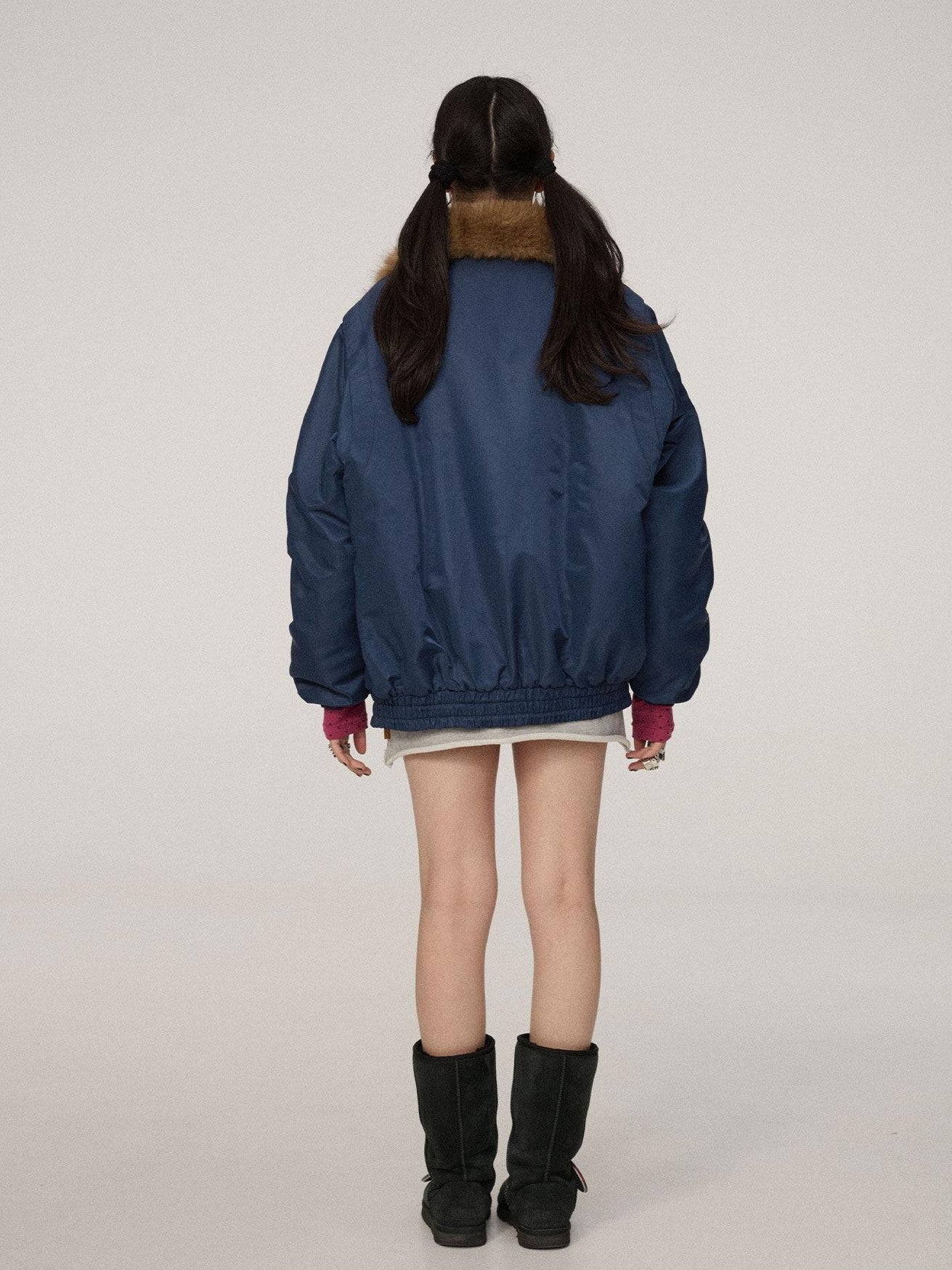 Achihara Olive Green Fur Collar Cropped Women'S Cotton Puffer Jackets