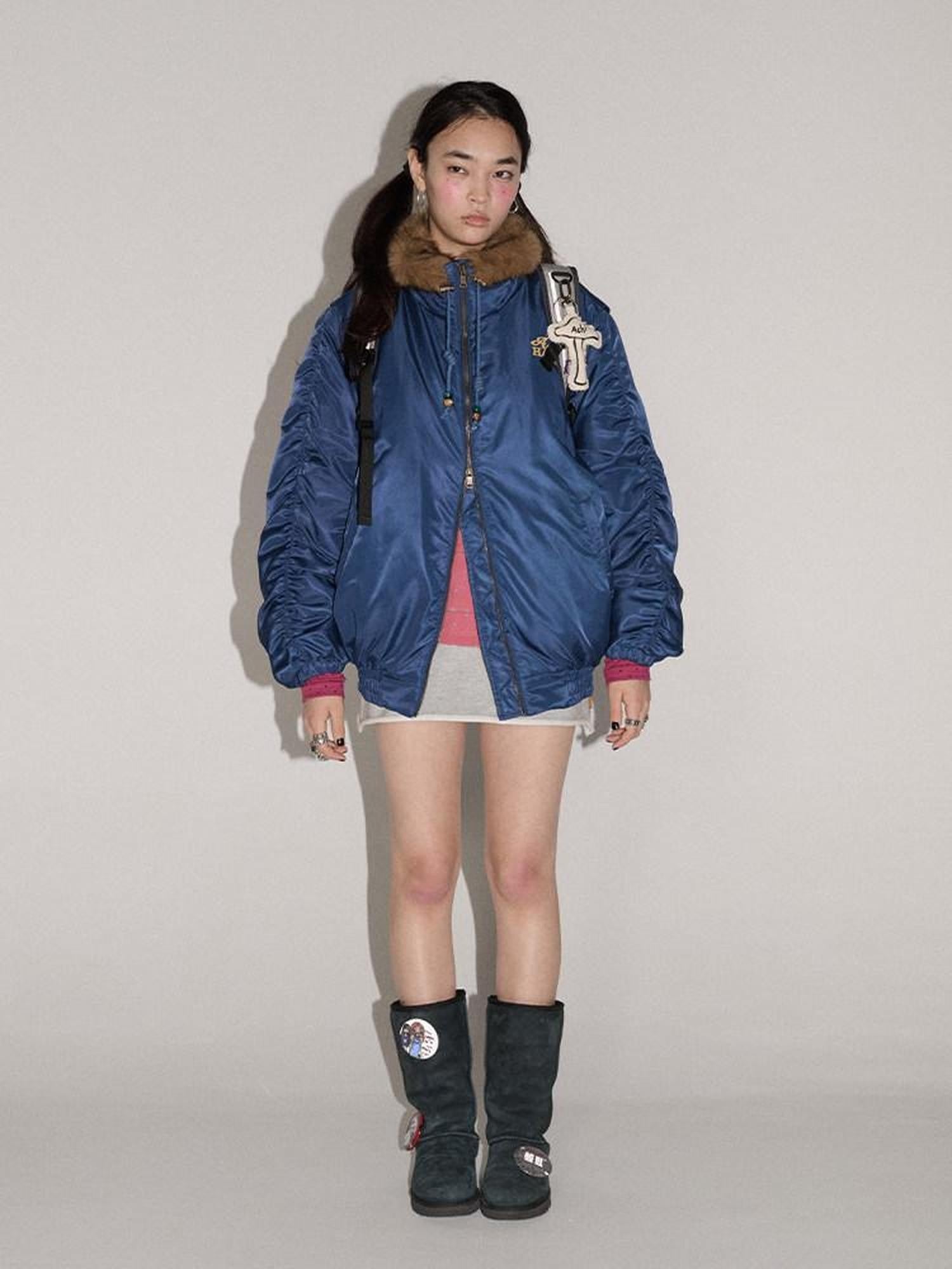 Achihara Olive Green Fur Collar Cropped Women'S Cotton Puffer Jackets