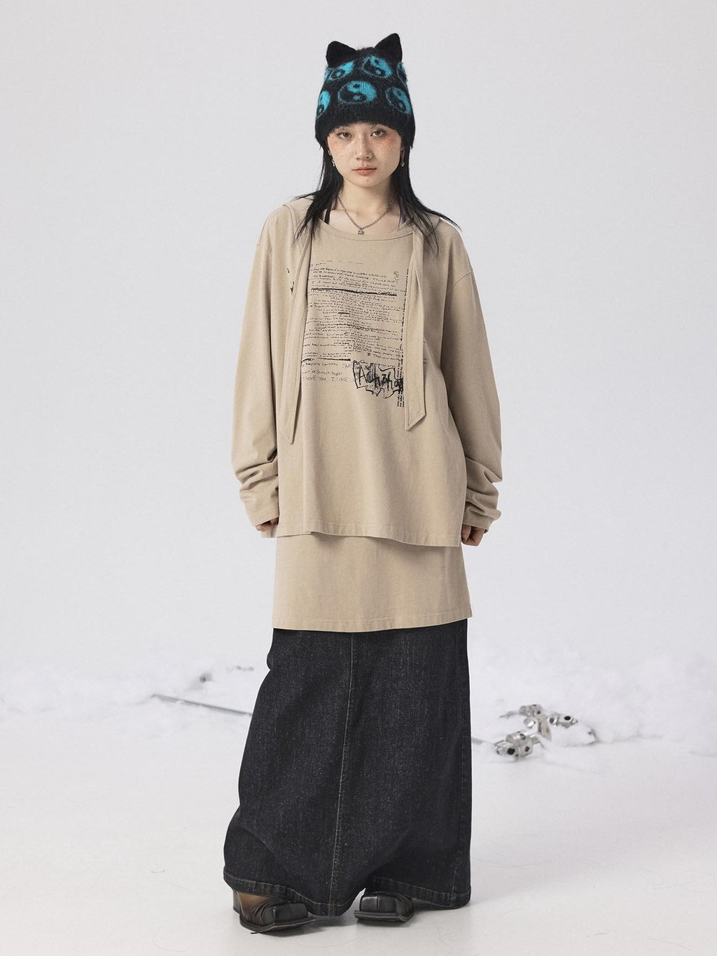 Achihara Oxidized Washed Crew Neck Long Sleeve Loose Fit Mid Length Women'S Sweatshirts