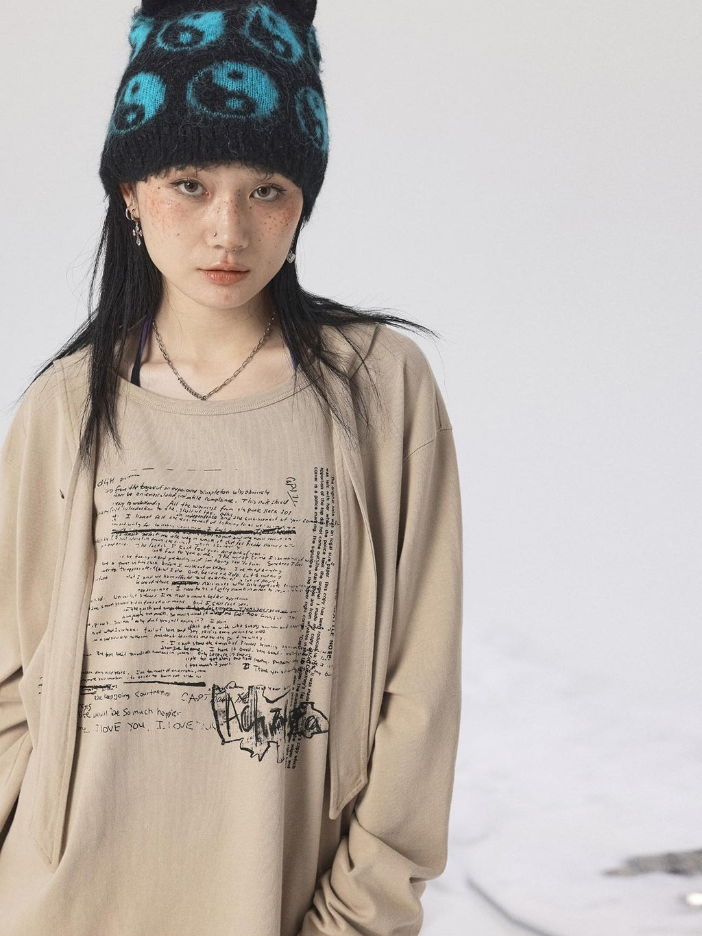 Achihara Oxidized Washed Crew Neck Long Sleeve Loose Fit Mid Length Women'S Sweatshirts